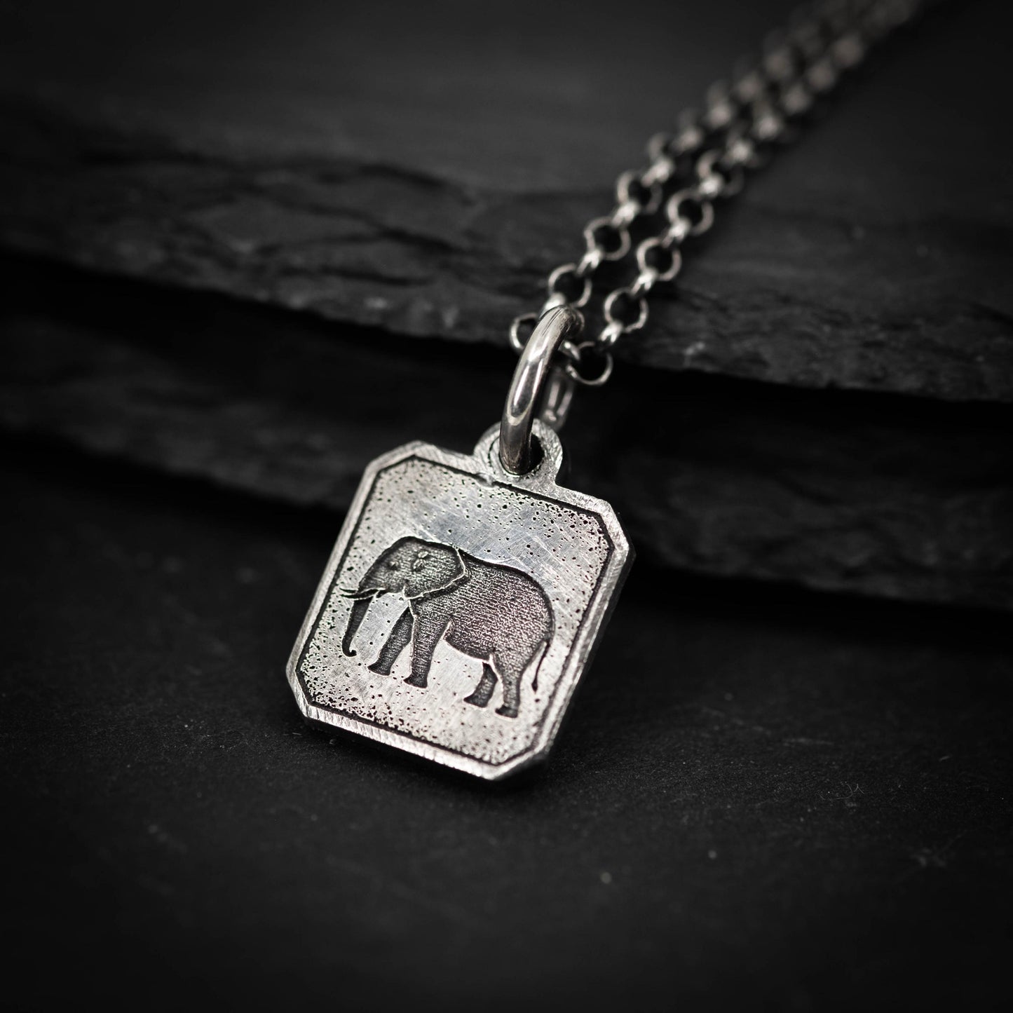 Silver Elephant Pendant Necklace – Handmade Men’s Engraved Wildlife Pendant, Wisdom & Protection Totem Jewelry, Nature Gift for Him