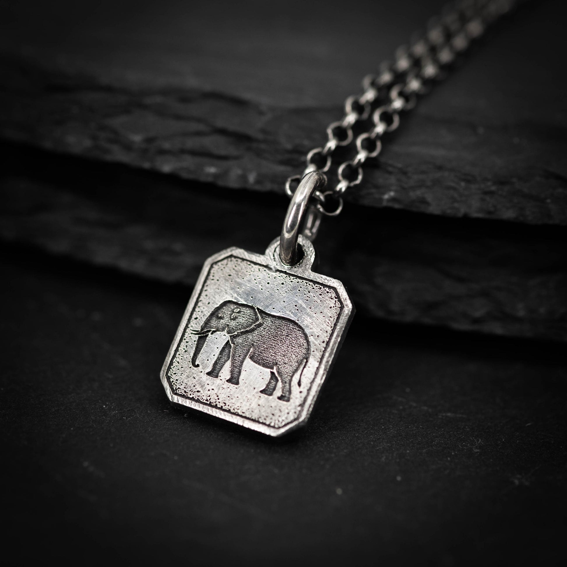 Silver Elephant Pendant Necklace – Handmade Men’s Engraved Wildlife Pendant, Wisdom & Protection Totem Jewelry, Nature Gift for Him