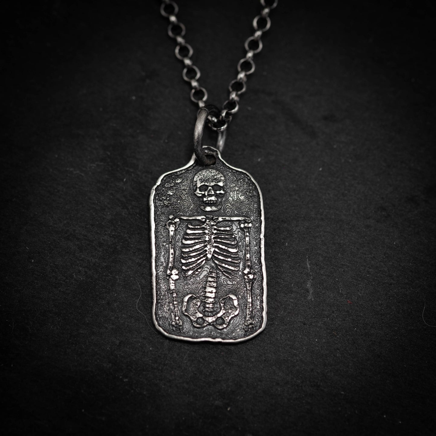 Silver Skeleton mens Pendant Necklace, Memento Mori Silver Anatomical Bone Jewelry, Gothic Skull and Bones Necklace, Unique Gift for Men