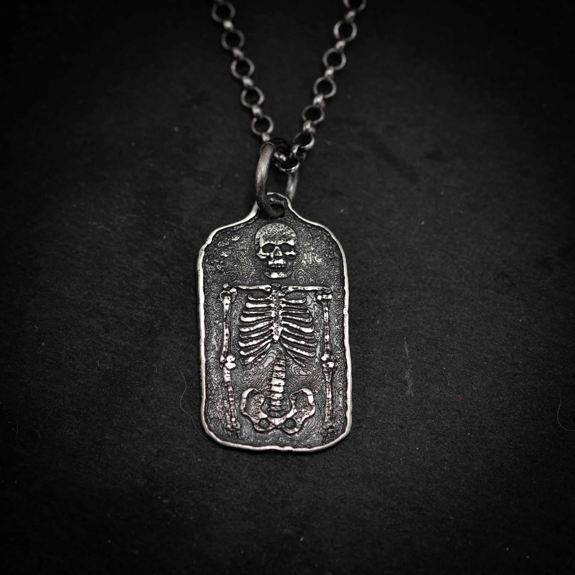 Silver Skeleton mens Pendant Necklace, Memento Mori Silver Anatomical Bone Jewelry, Gothic Skull and Bones Necklace, Unique Gift for Men