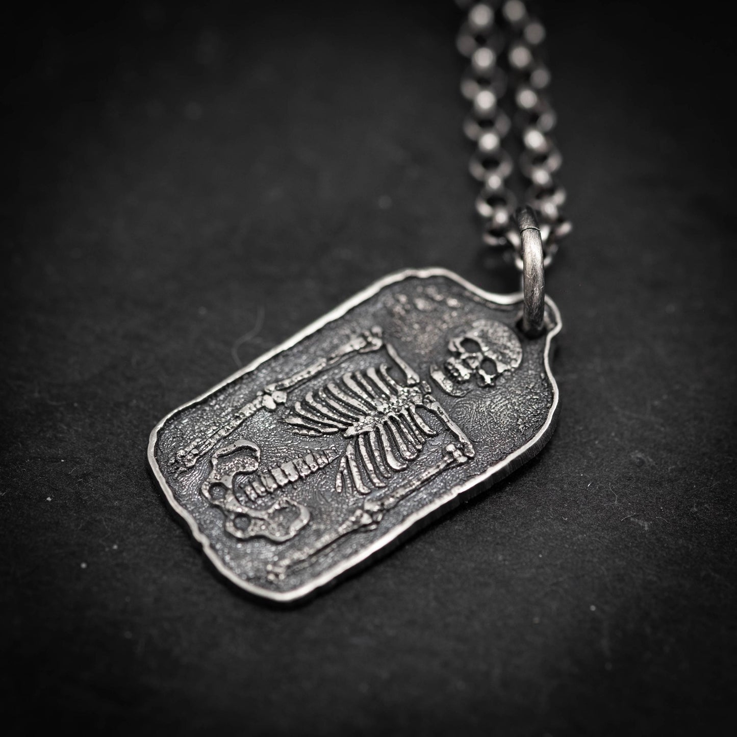 Silver Skeleton mens Pendant Necklace, Memento Mori Silver Anatomical Bone Jewelry, Gothic Skull and Bones Necklace, Unique Gift for Men
