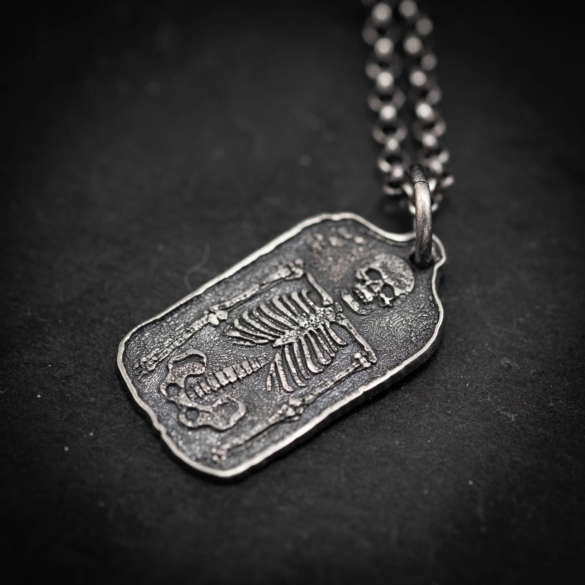 Silver Skeleton mens Pendant Necklace, Memento Mori Silver Anatomical Bone Jewelry, Gothic Skull and Bones Necklace, Unique Gift for Men