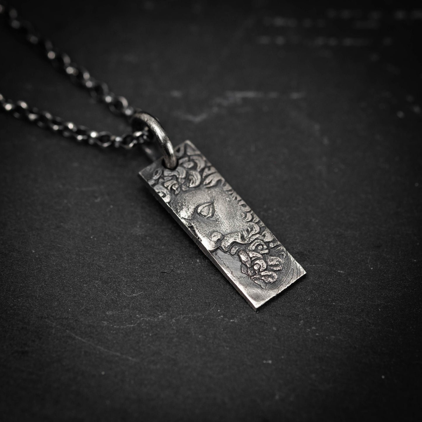 Silver Marcus Aurelius Bar Necklace – Roman Emperor Pendant, Rustic Oxidized Men’s Jewelry, Meditation gift