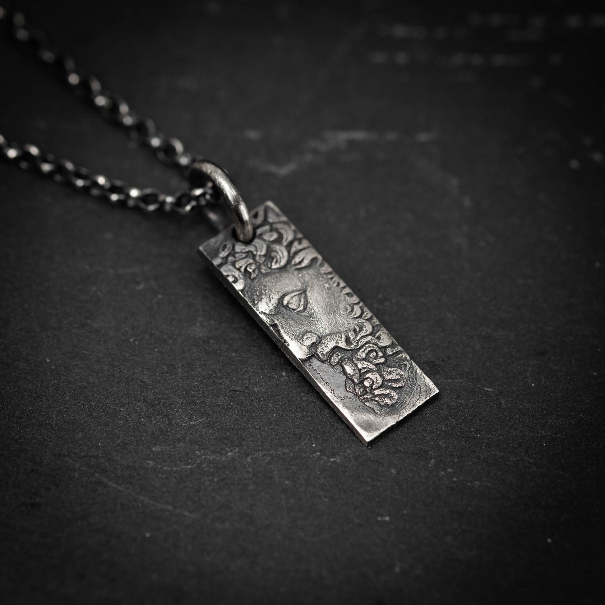 Silver Marcus Aurelius Bar Necklace – Roman Emperor Pendant, Rustic Oxidized Men’s Jewelry, Meditation gift