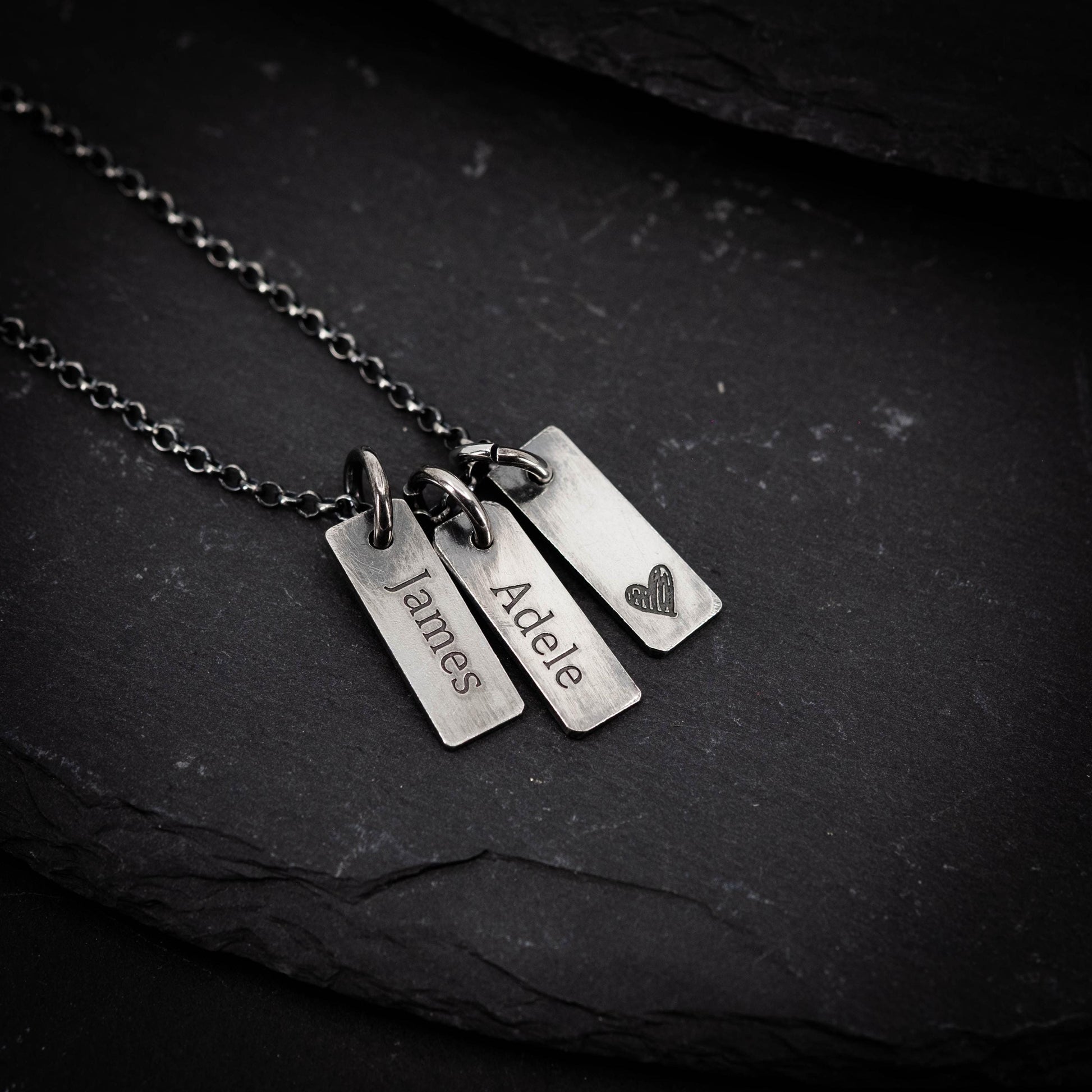 Personalized Multiple 925 Silver Name Tag Necklace, Custom Family Oxidized jewelry, Gift for husband or Dad