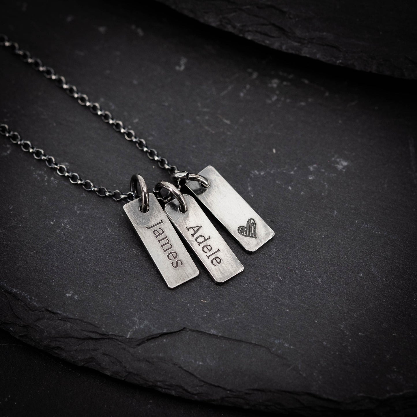 Personalized Multiple 925 Silver Name Tag Necklace, Custom Family Oxidized jewelry, Gift for husband or Dad