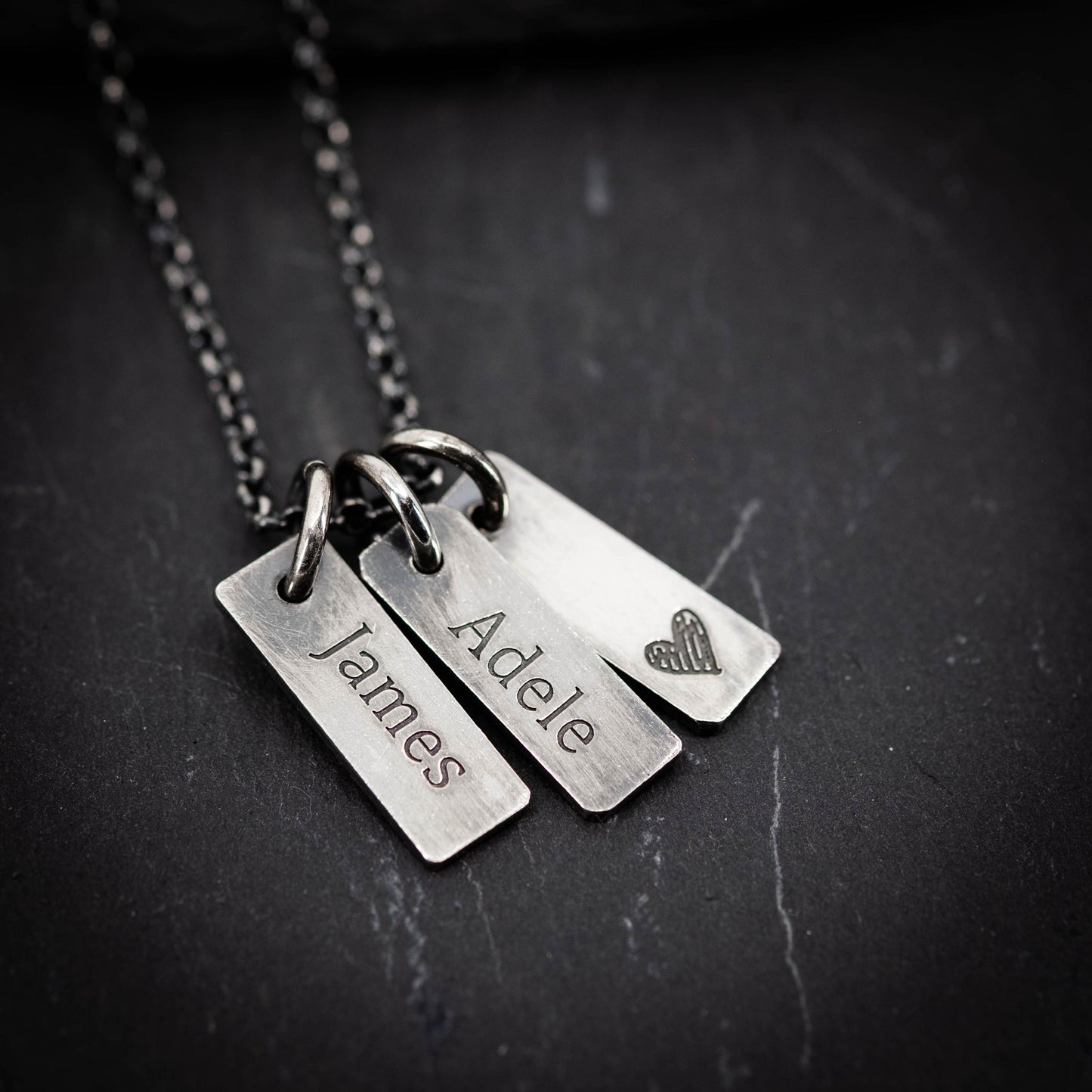 Personalized Multiple 925 Silver Name Tag Necklace, Custom Family Oxidized jewelry, Gift for husband or Dad