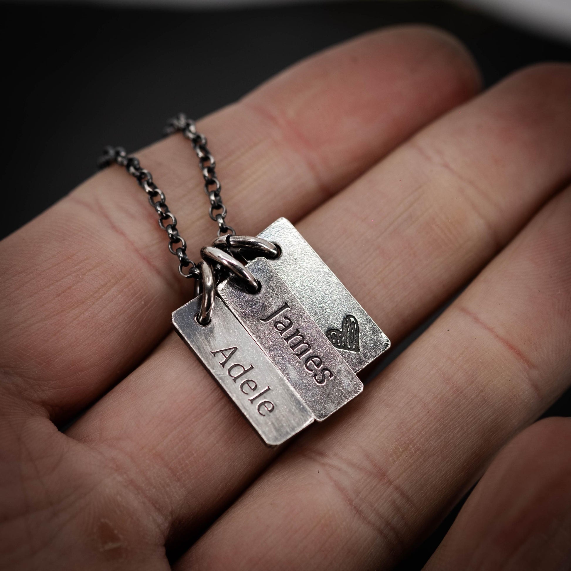 Personalized Multiple 925 Silver Name Tag Necklace, Custom Family Oxidized jewelry, Gift for husband or Dad