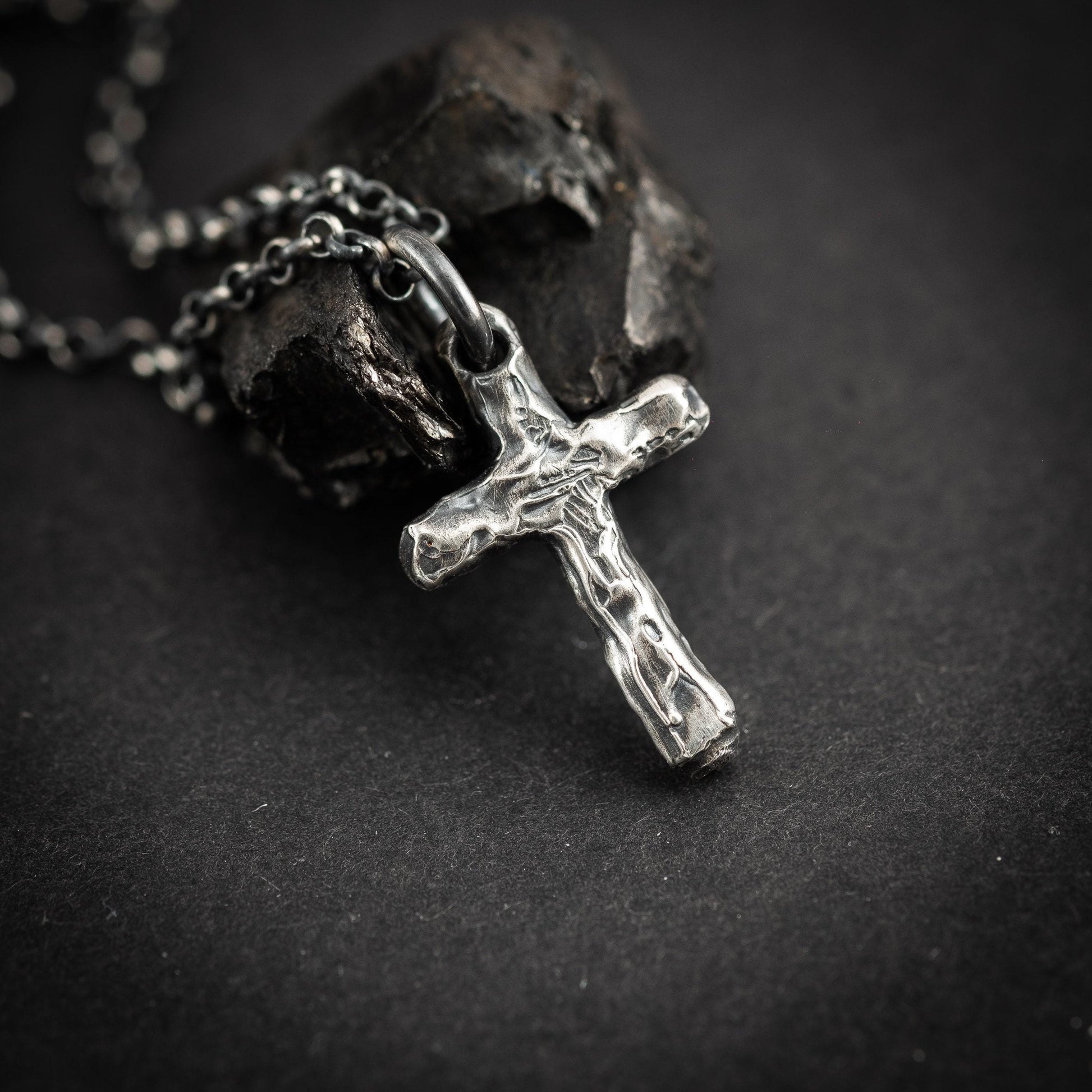 Rustic Silver Cross Necklace - Handmade Christian Strength Pendant