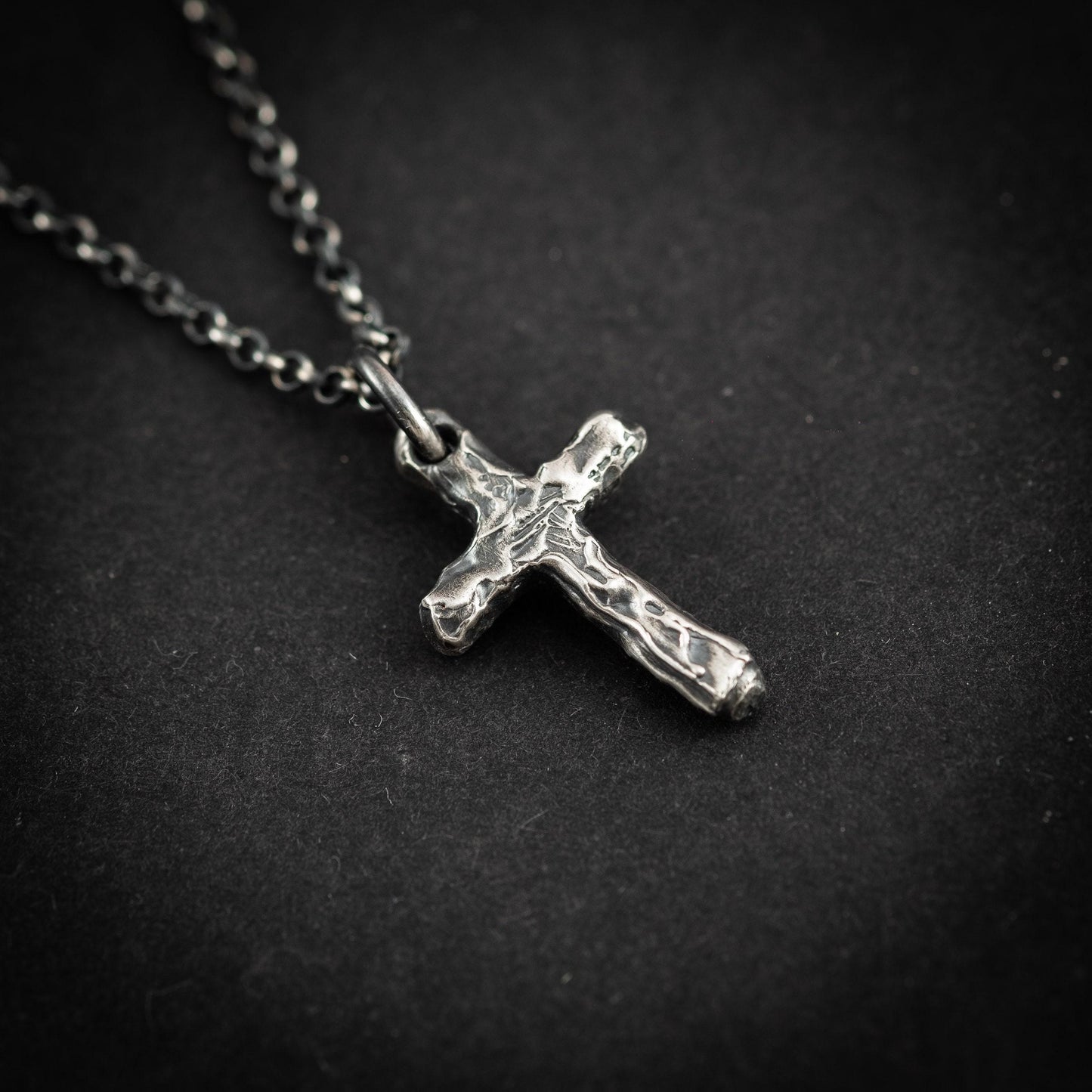 Rustic Silver Cross Necklace - Handmade Christian Strength Pendant