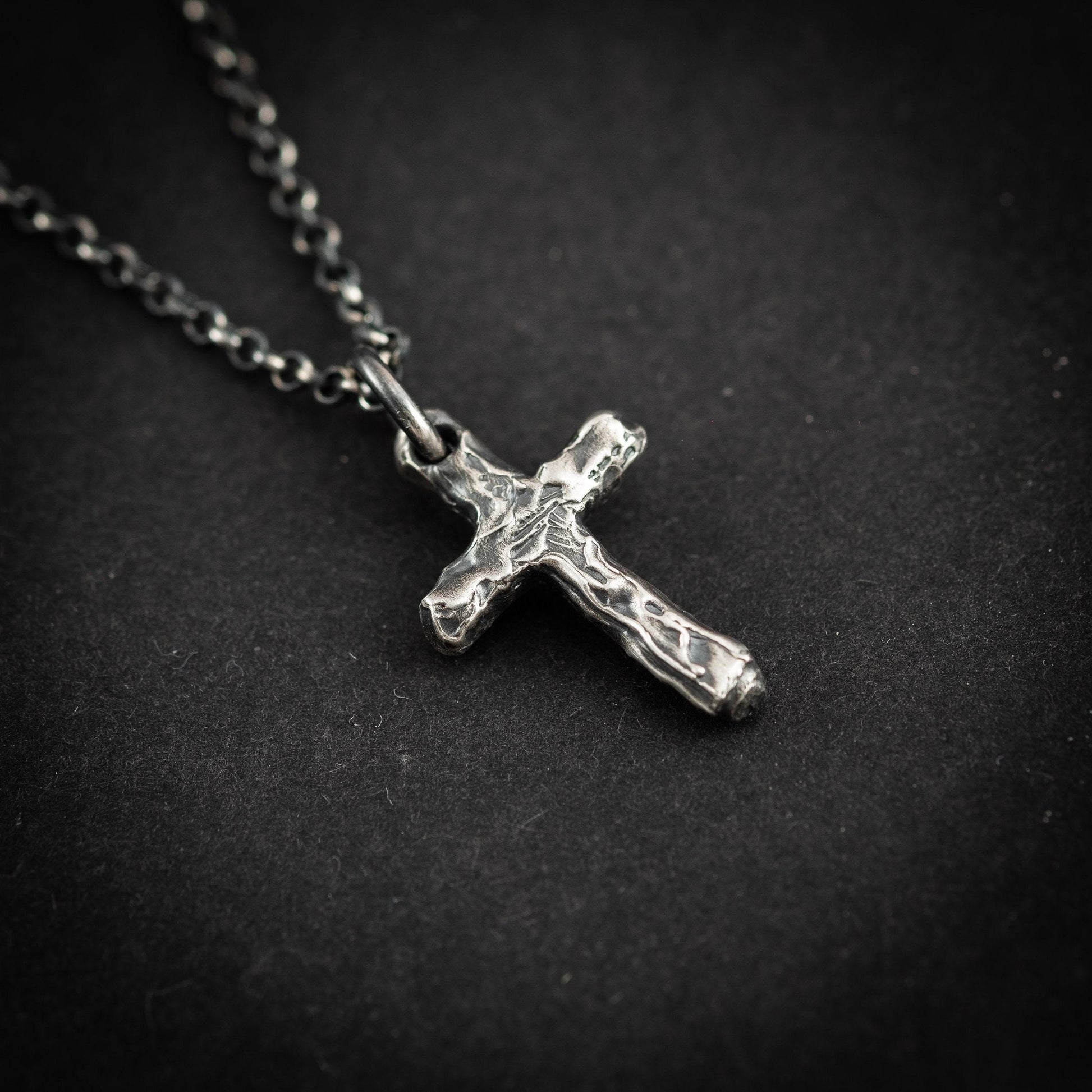 Rustic Silver Cross Necklace - Handmade Christian Strength Pendant