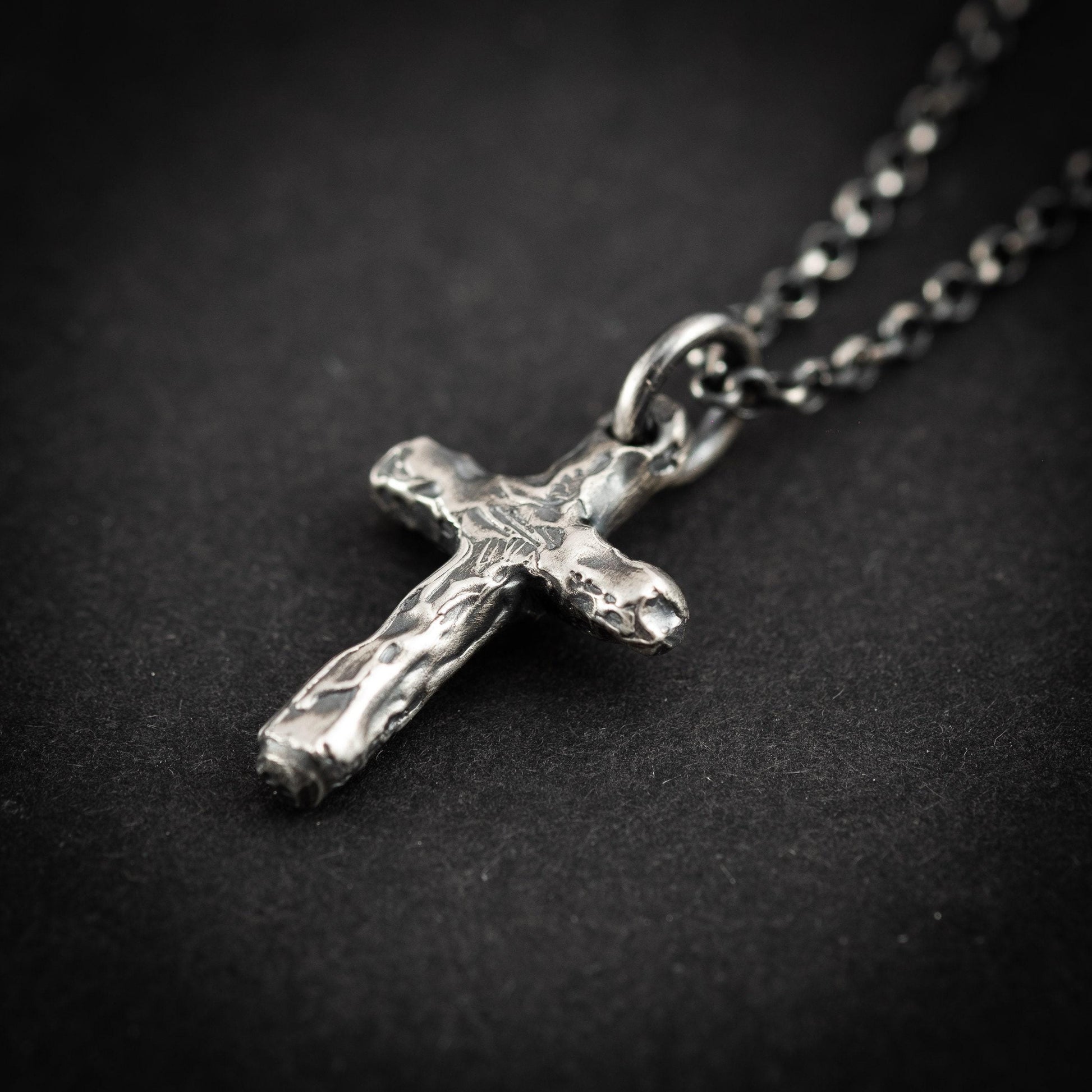 Rustic Silver Cross Necklace - Handmade Christian Strength Pendant