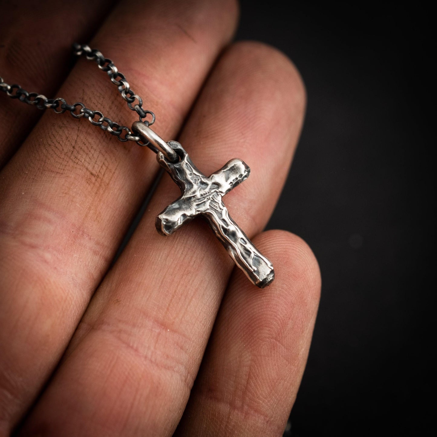Rustic Silver Cross Necklace - Handmade Christian Strength Pendant
