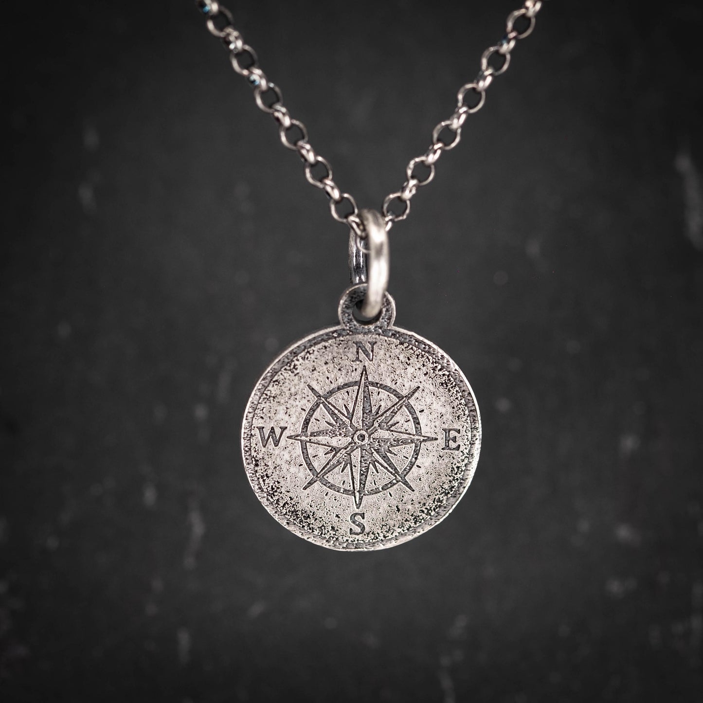 Compass Silver necklace for Men, Rustic Travel Pendant, Nautical Adventure Gift
