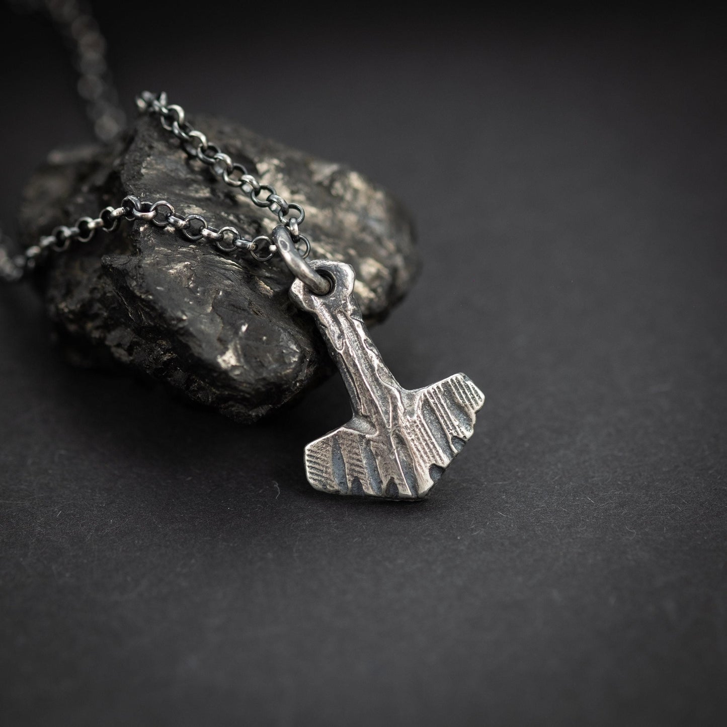 Viking Thor's Hammer Necklace, Rustic Silver (Unisex Pendant)