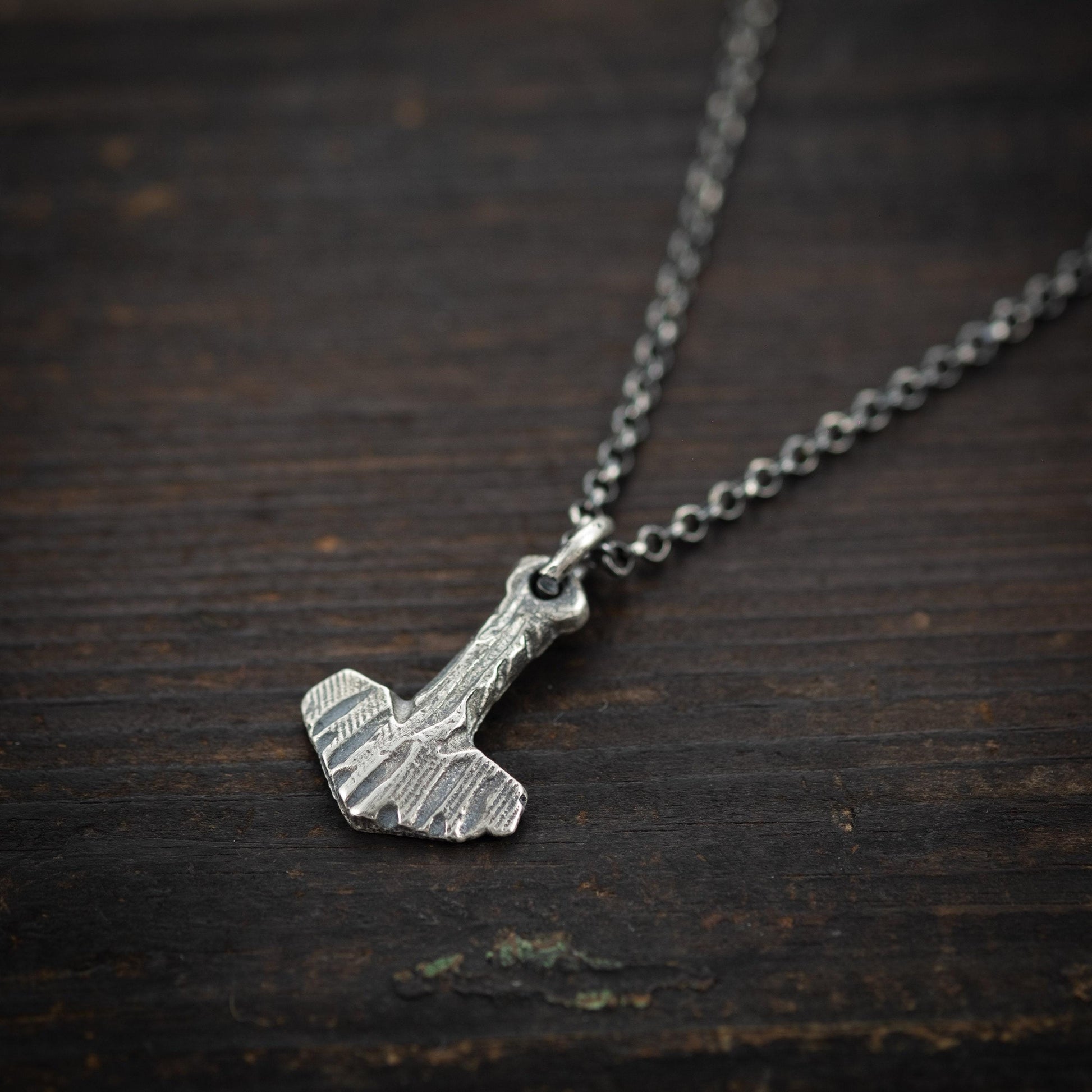 Viking Thor's Hammer Necklace, Rustic Silver (Unisex Pendant)