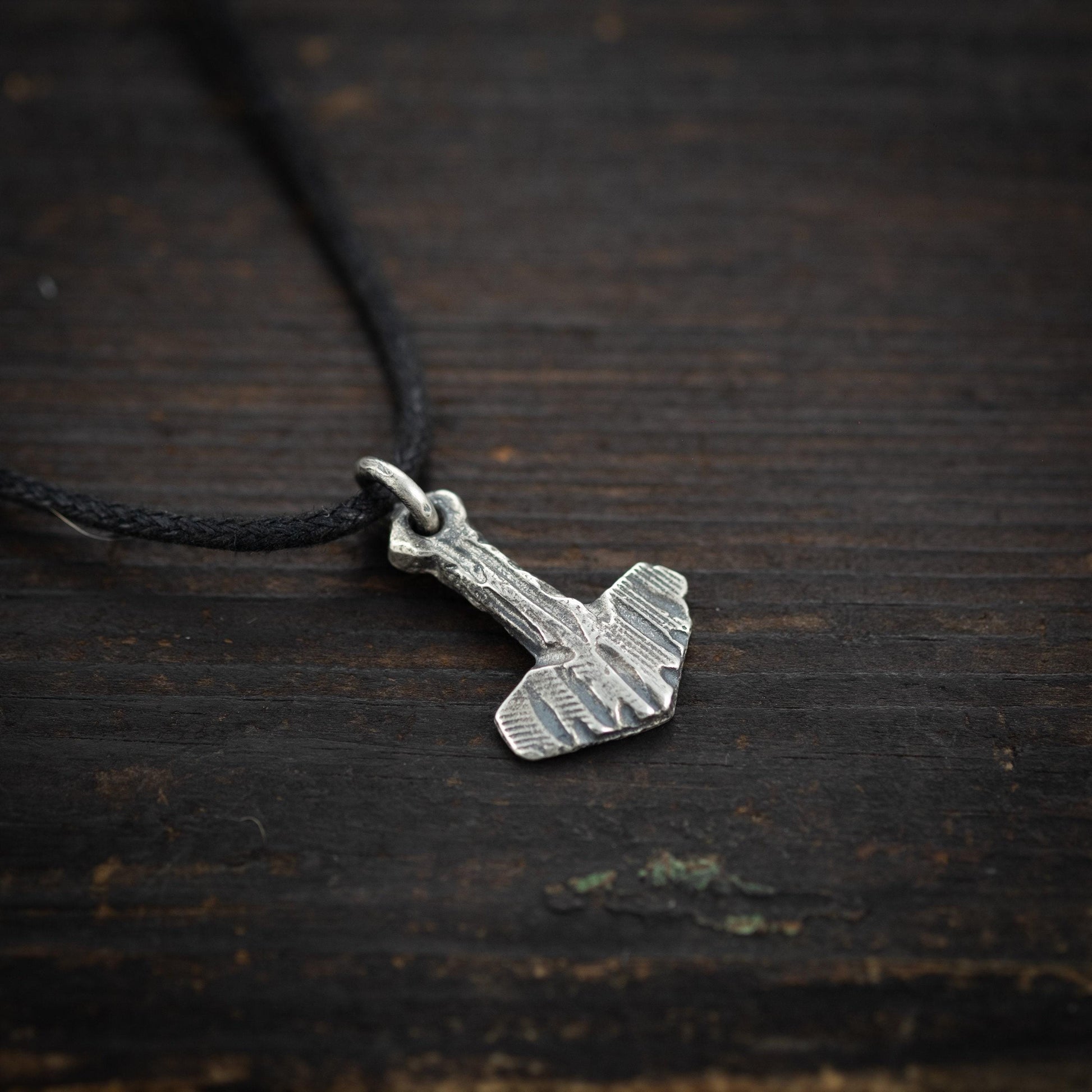 Viking Thor's Hammer Necklace, Rustic Silver (Unisex Pendant)
