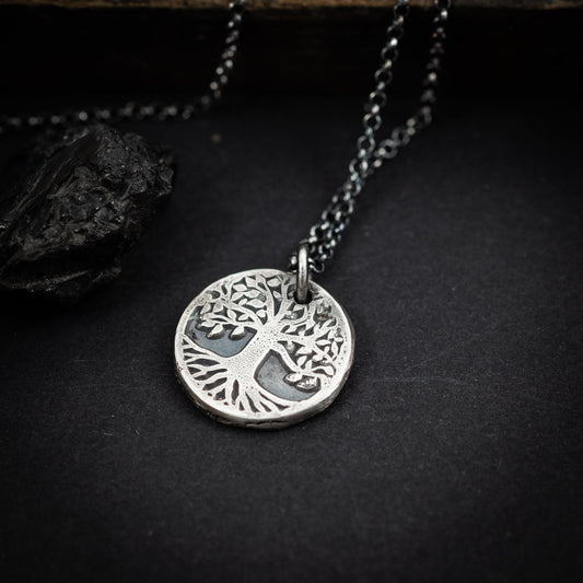 Yggdrasil Pendant - Oxidized Silver Necklace - Rustic Norse Tree of Life Design, Sterling 925, Handmade Gift