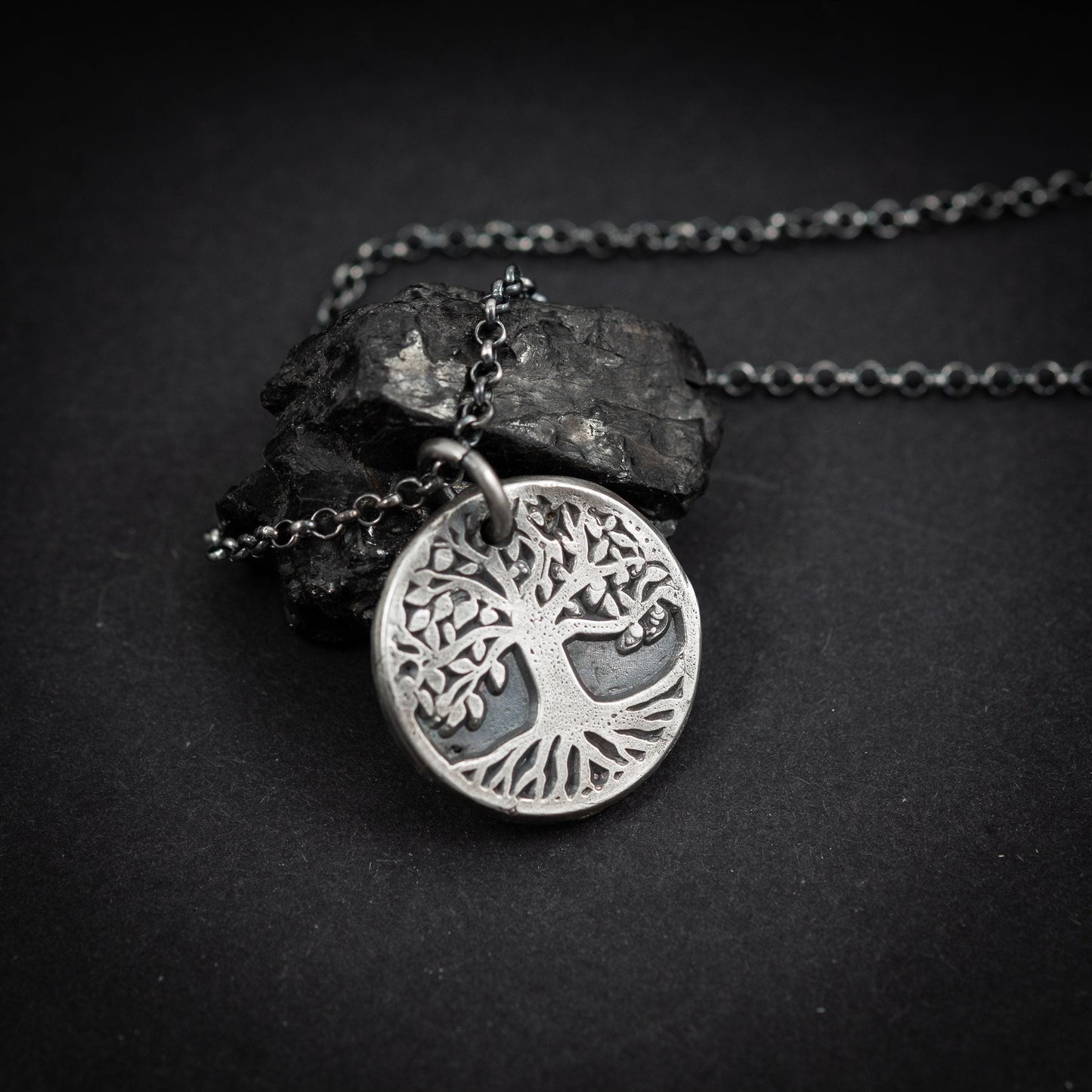 Yggdrasil Pendant - Oxidized Silver Necklace - Rustic Norse Tree of Life Design, Sterling 925, Handmade Gift