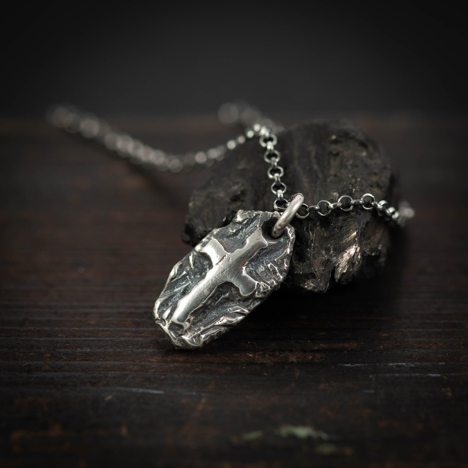 Cross Necklace Handmade Pendant, Rustic Oxidized Silver (Sterling 925, Unisex, Anxiety Relief Amulet)