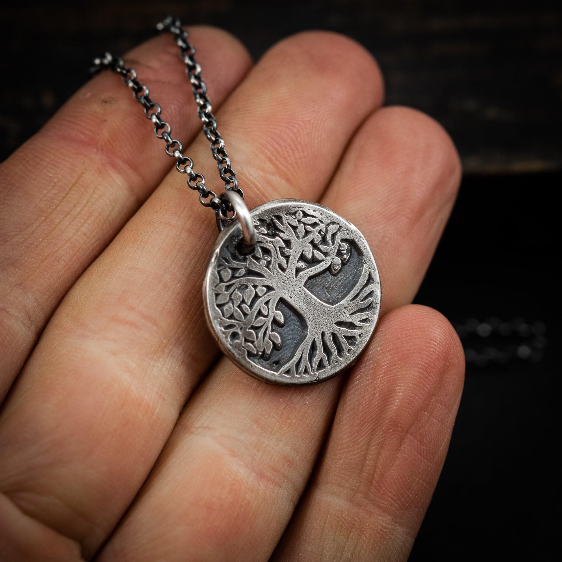 Yggdrasil Pendant - Oxidized Silver Necklace - Rustic Norse Tree of Life Design, Sterling 925, Handmade Gift