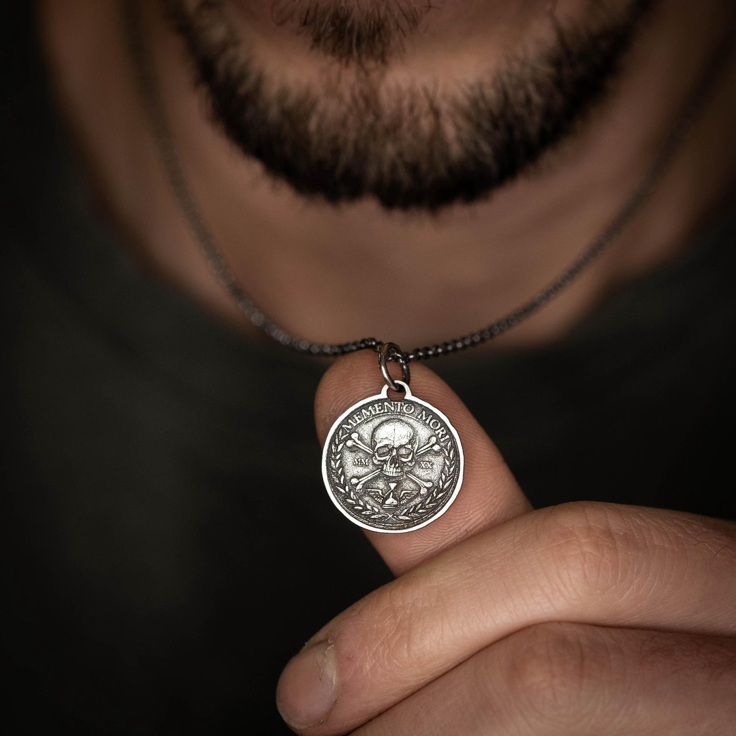 Memento Mori Skull Necklace: Sterling Silver Pendant, Unisex Design | Handmade Jewelry, Adjustable Chain | Meaningful Gift