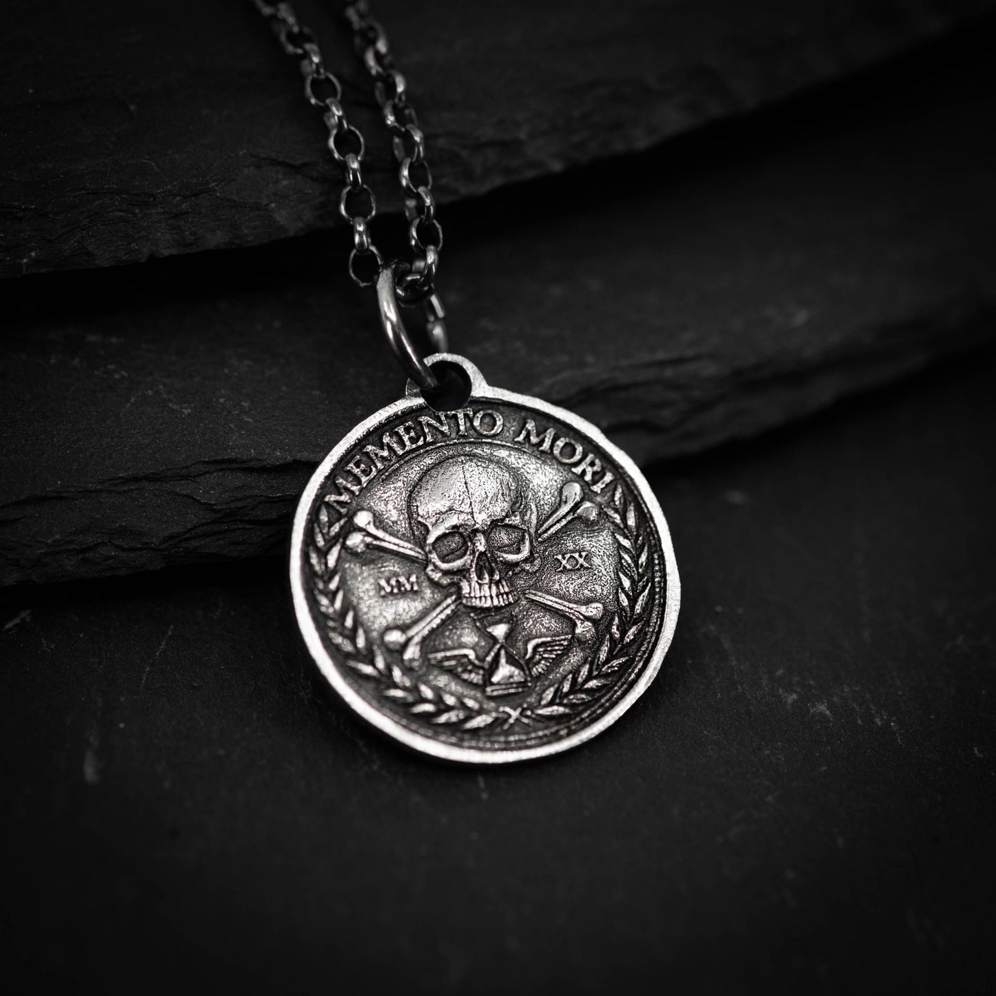 Memento Mori Skull Necklace: Sterling Silver Pendant, Unisex Design | Handmade Jewelry, Adjustable Chain | Meaningful Gift