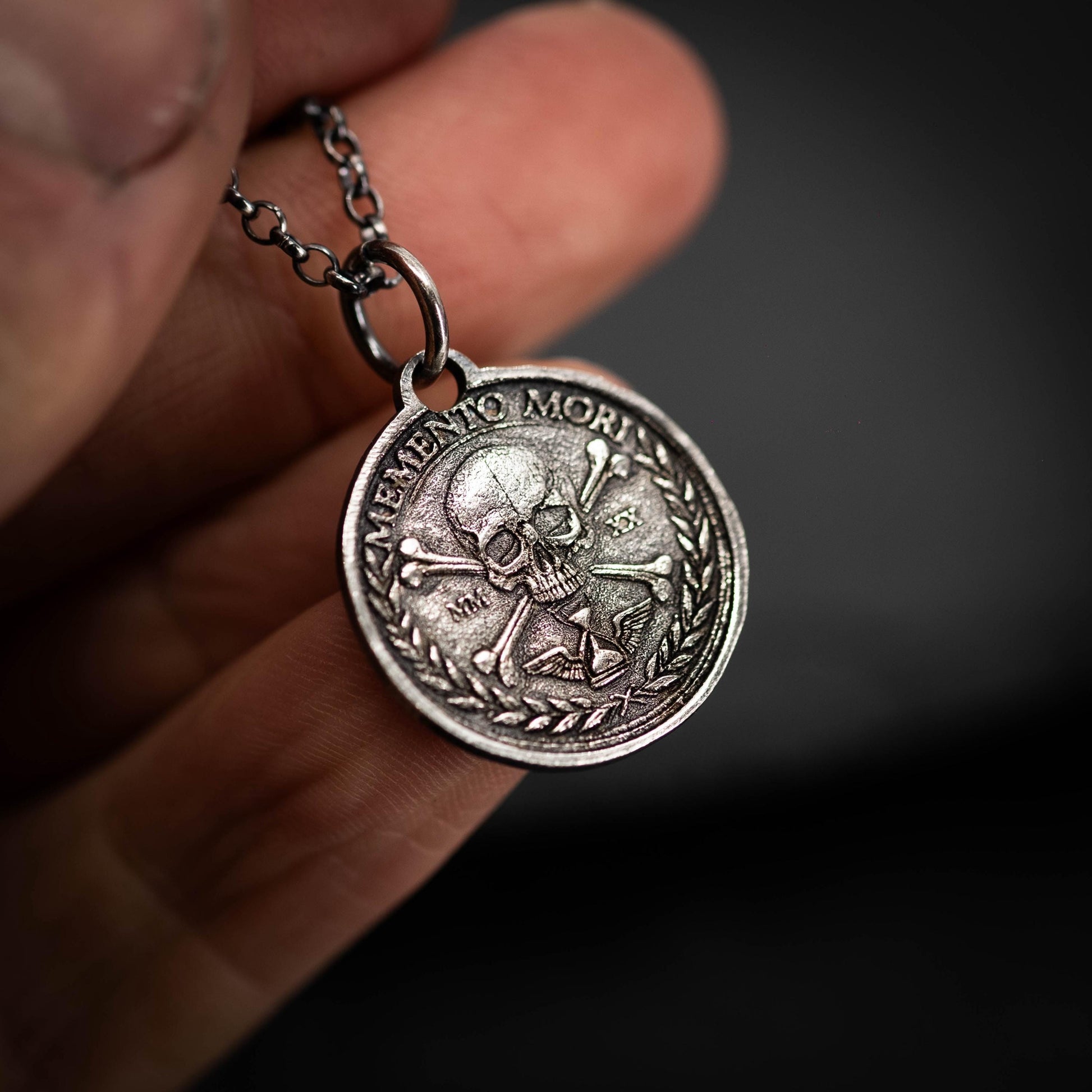 Memento Mori Skull Necklace: Sterling Silver Pendant, Unisex Design | Handmade Jewelry, Adjustable Chain | Meaningful Gift