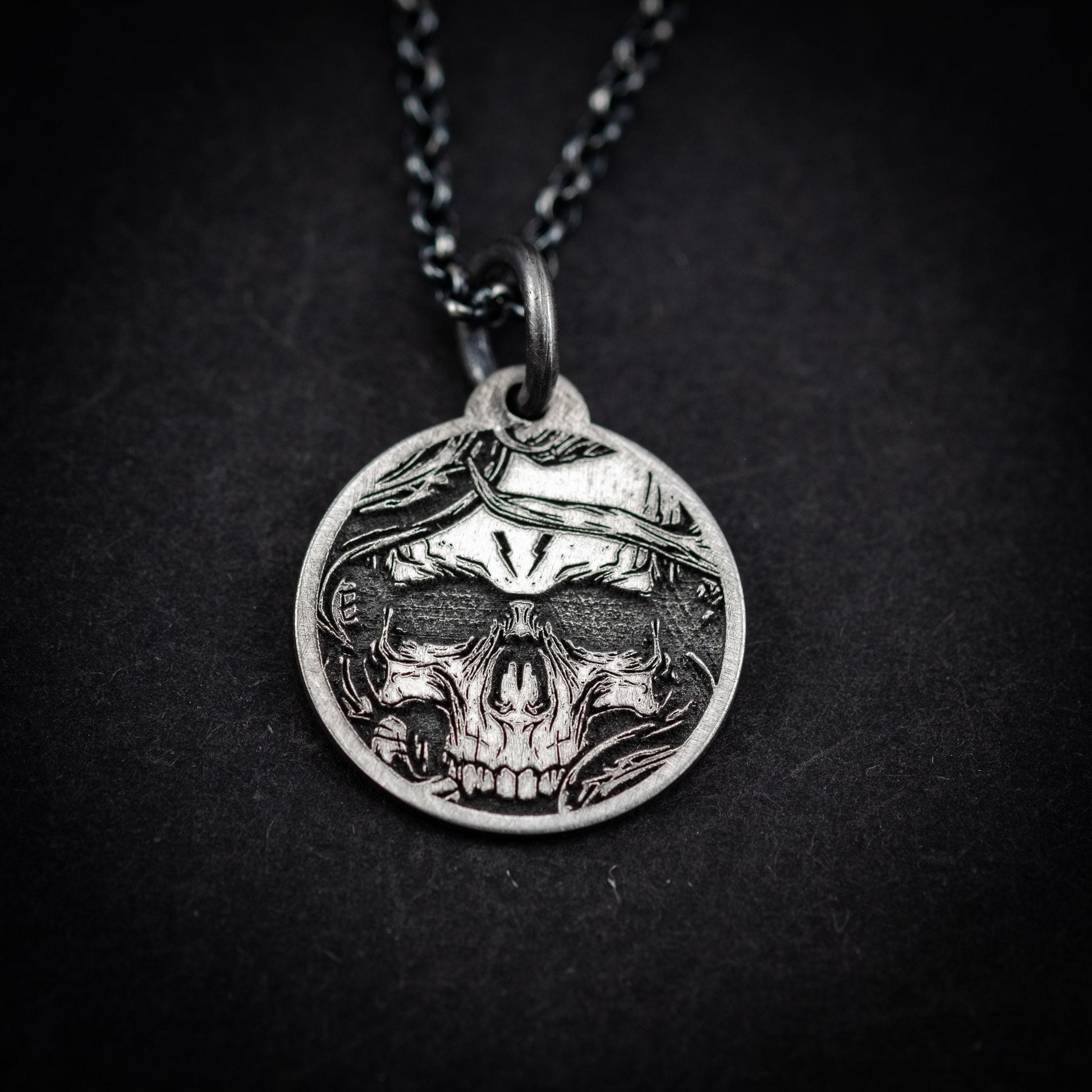 Engraved Skull Necklace: Memento Mori Silver Pendant (Custom Personalization Available)