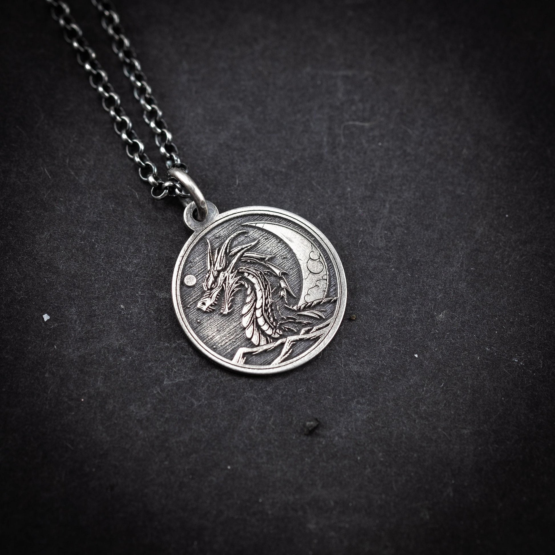 Rustic Silver Dragon Pendant Necklace: Oxidized Handmade Jewelry
