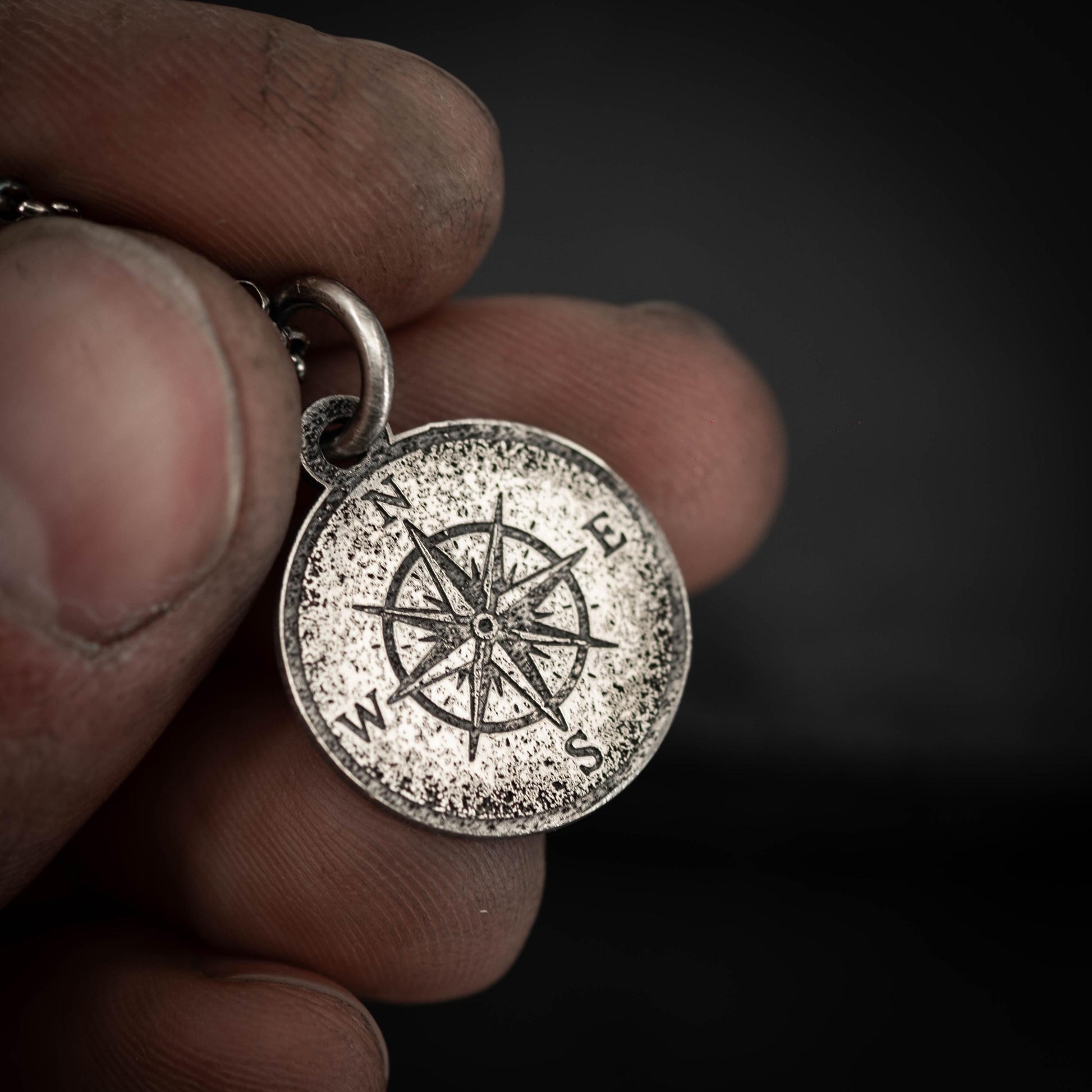 Compass Necklace: Sterling Silver, Rustic Style - Travel Pendant