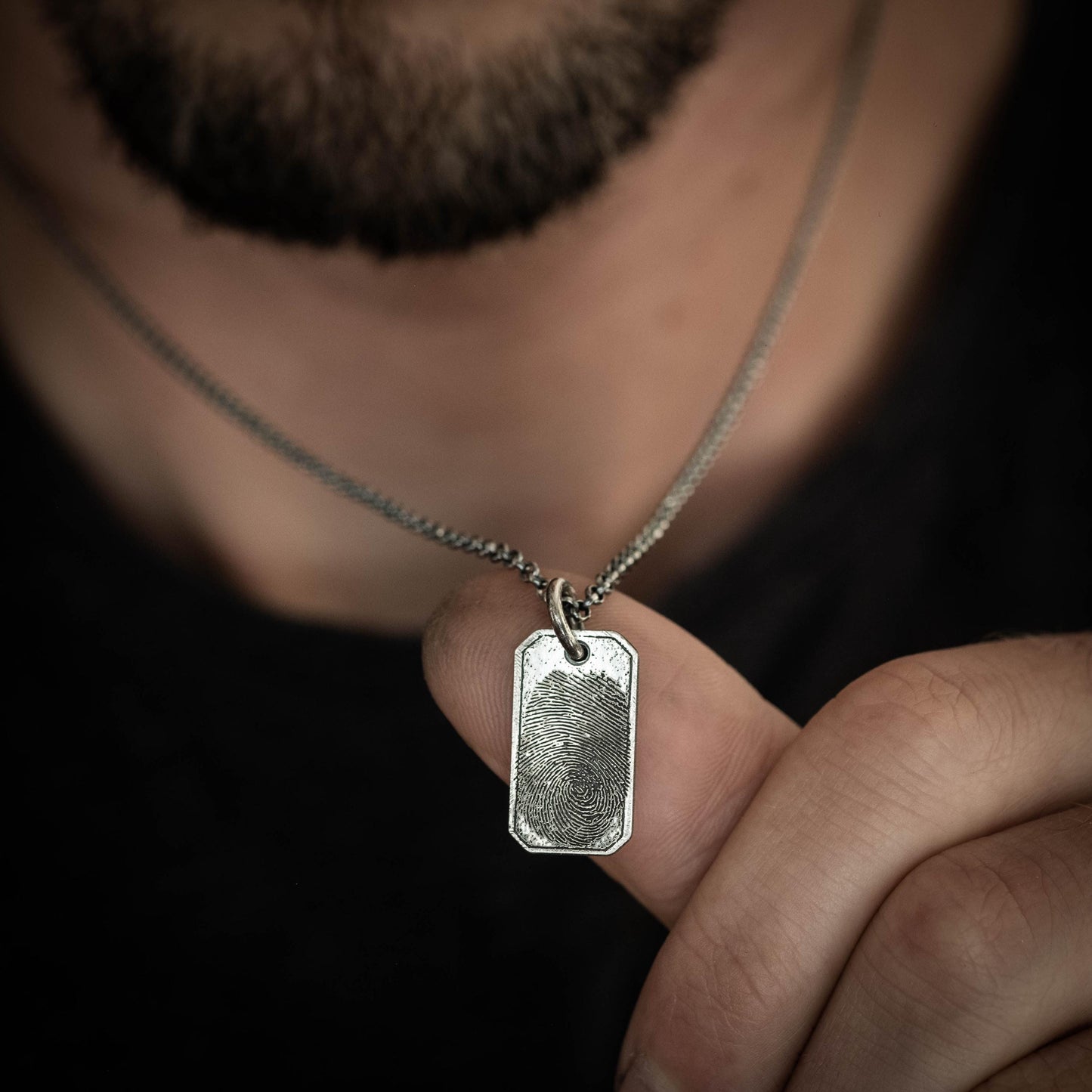 Personalized Silver Fingerprint Necklace for Men, Engraved Pendant, Custom Fingerprint Jewelry, Unique Gift for Him