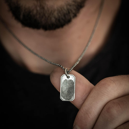 Personalized Silver Fingerprint Necklace for Men, Engraved Pendant, Custom Fingerprint Jewelry, Unique Gift for Him