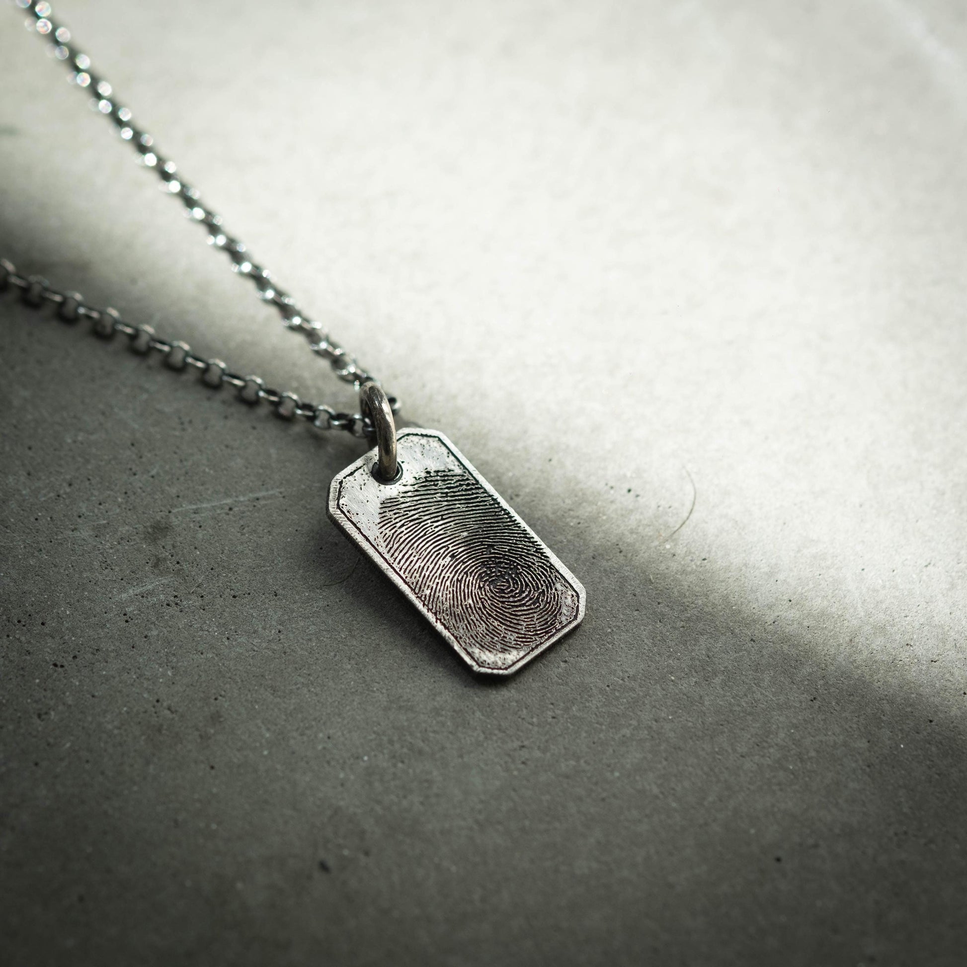 Personalized Silver Fingerprint Necklace for Men, Engraved Pendant, Custom Fingerprint Jewelry, Unique Gift for Him
