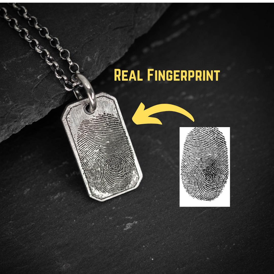 Personalized Silver Fingerprint Necklace for Men, Engraved Pendant, Custom Fingerprint Jewelry, Unique Gift for Him