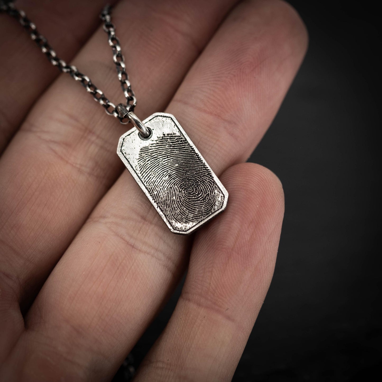Personalized Silver Fingerprint Necklace for Men, Engraved Pendant, Custom Fingerprint Jewelry, Unique Gift for Him