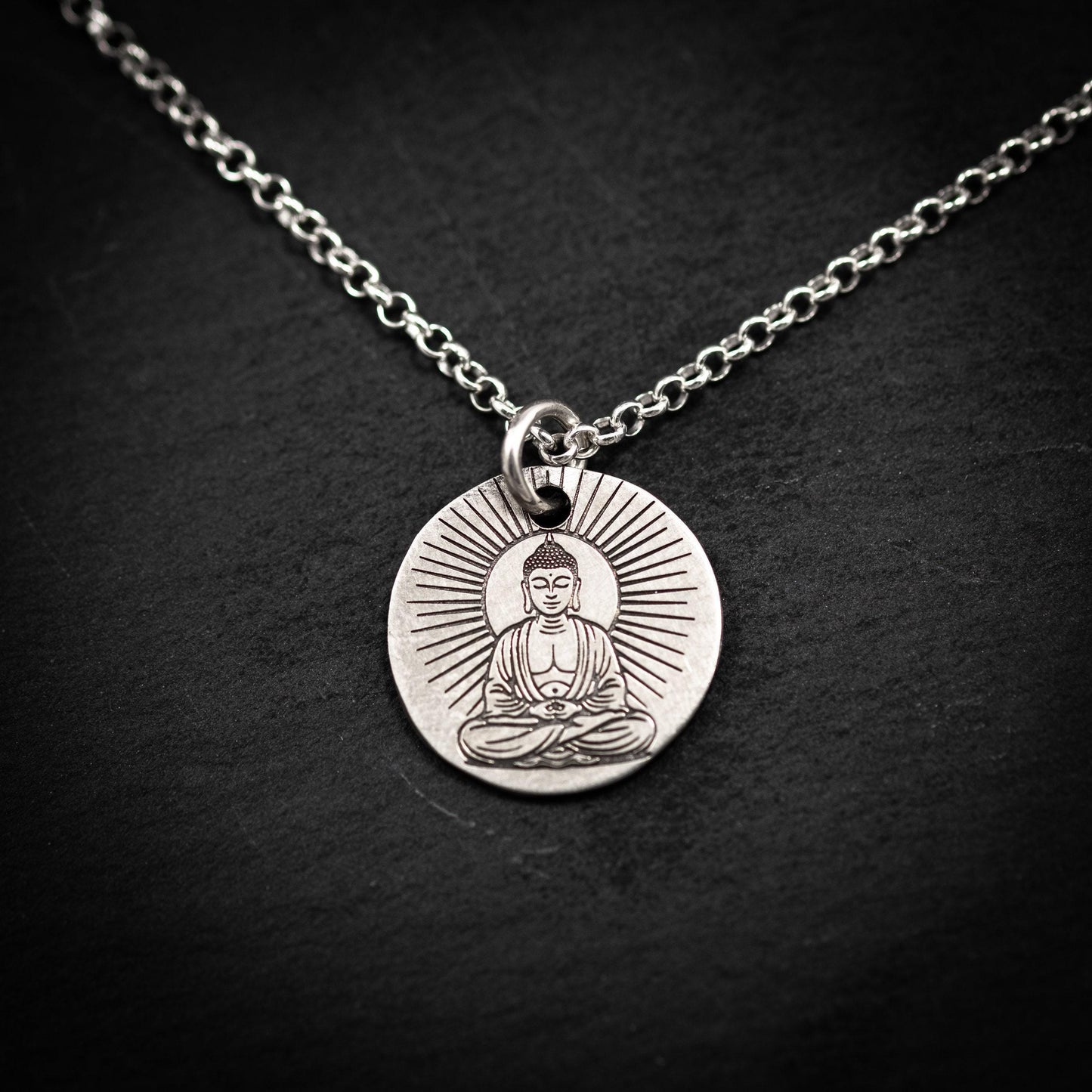 Silver Buddha Meditation Pendant Necklace, Handmade Buddhist Yoga Jewelry for Men, Spiritual Mindfulness Gift for Him