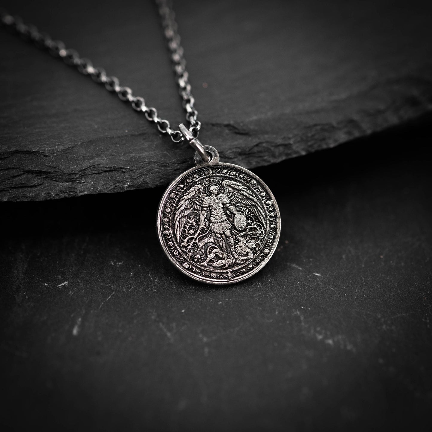Silver Men's Archangel St. Michael Personalized Necklace, Handmade Religious Jewelry, Protection Amulet Pendant, Christian Gift