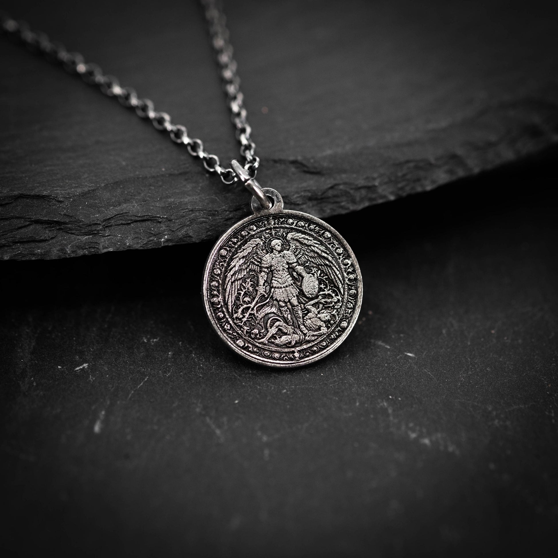 Silver Men's Archangel St. Michael Personalized Necklace, Handmade Religious Jewelry, Protection Amulet Pendant, Christian Gift