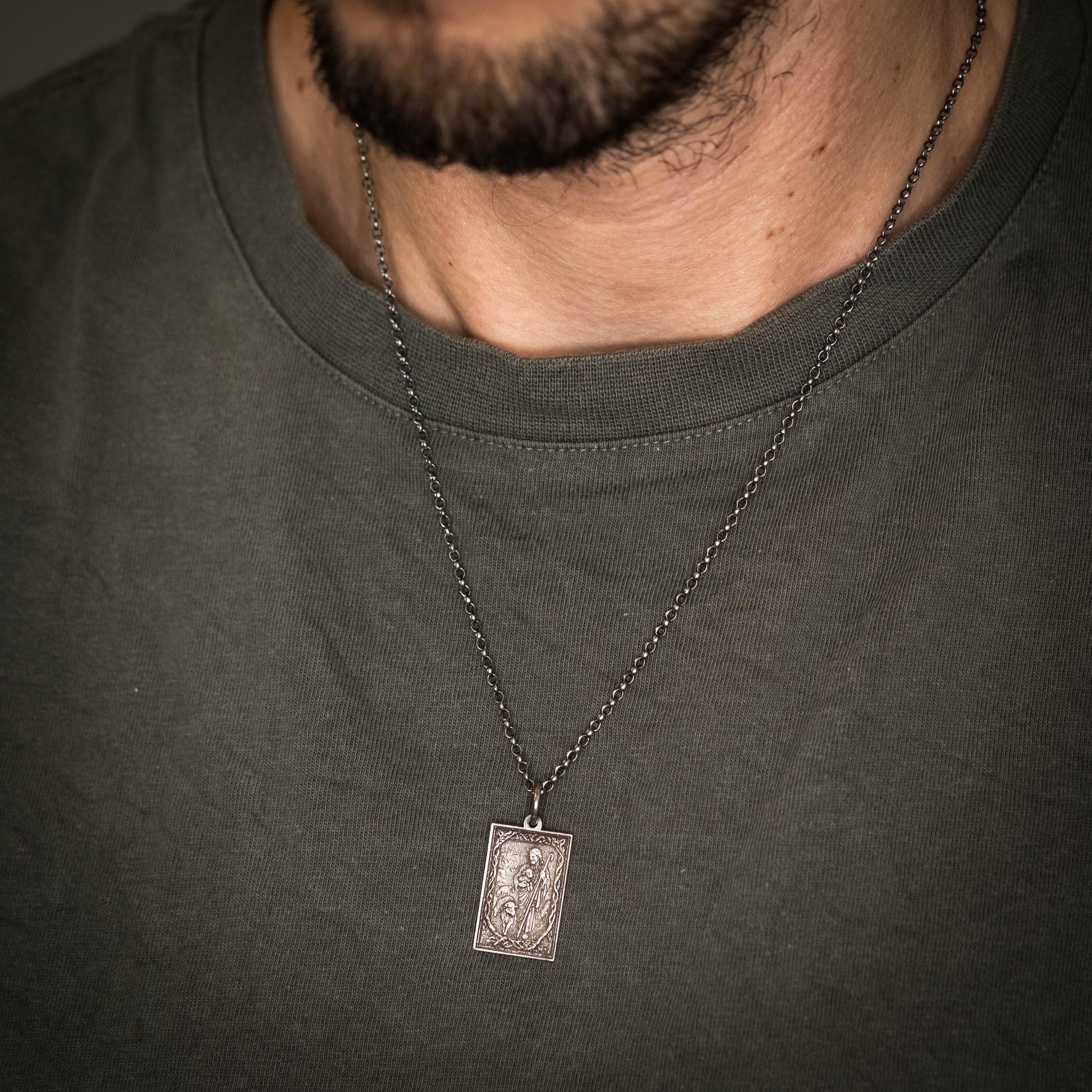 Handmade Oxidized Sterling Silver Jesus Shepard Necklace, Religious Pendant