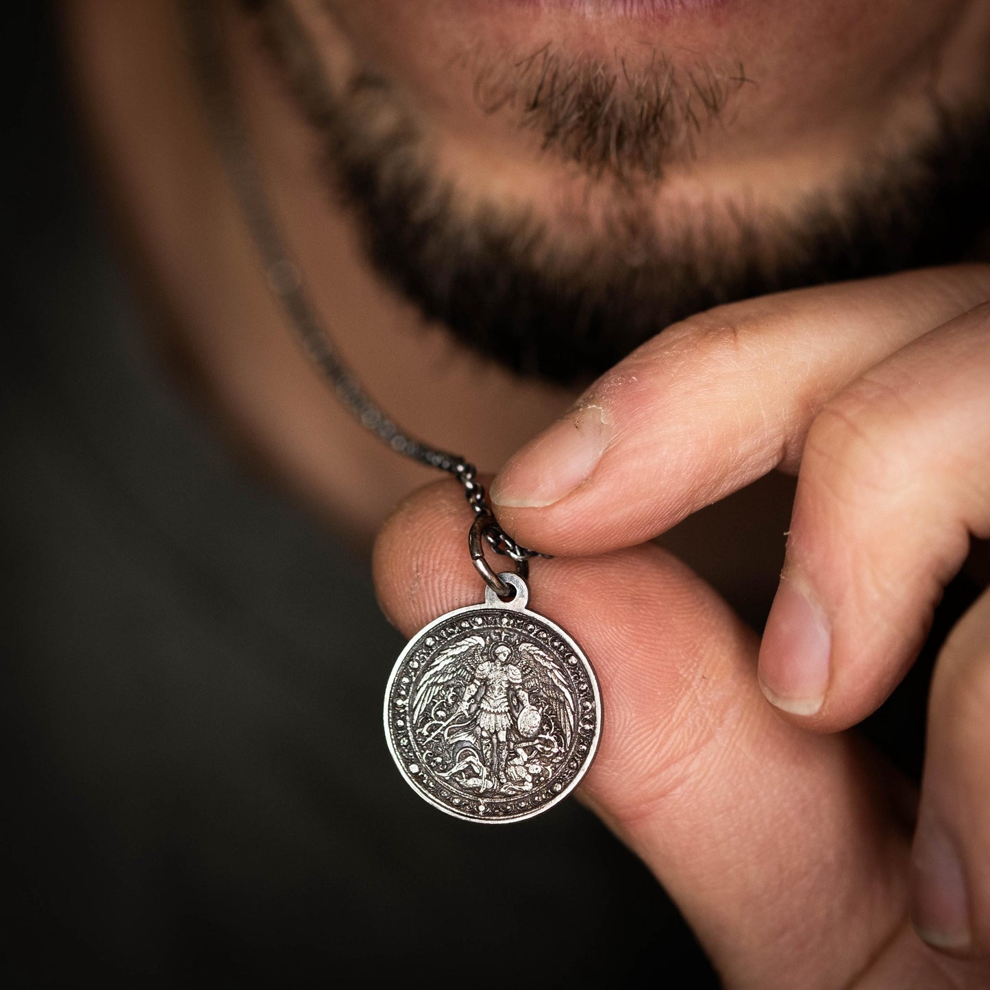 Silver Men's Archangel St. Michael Personalized Necklace, Handmade Religious Jewelry, Protection Amulet Pendant, Christian Gift