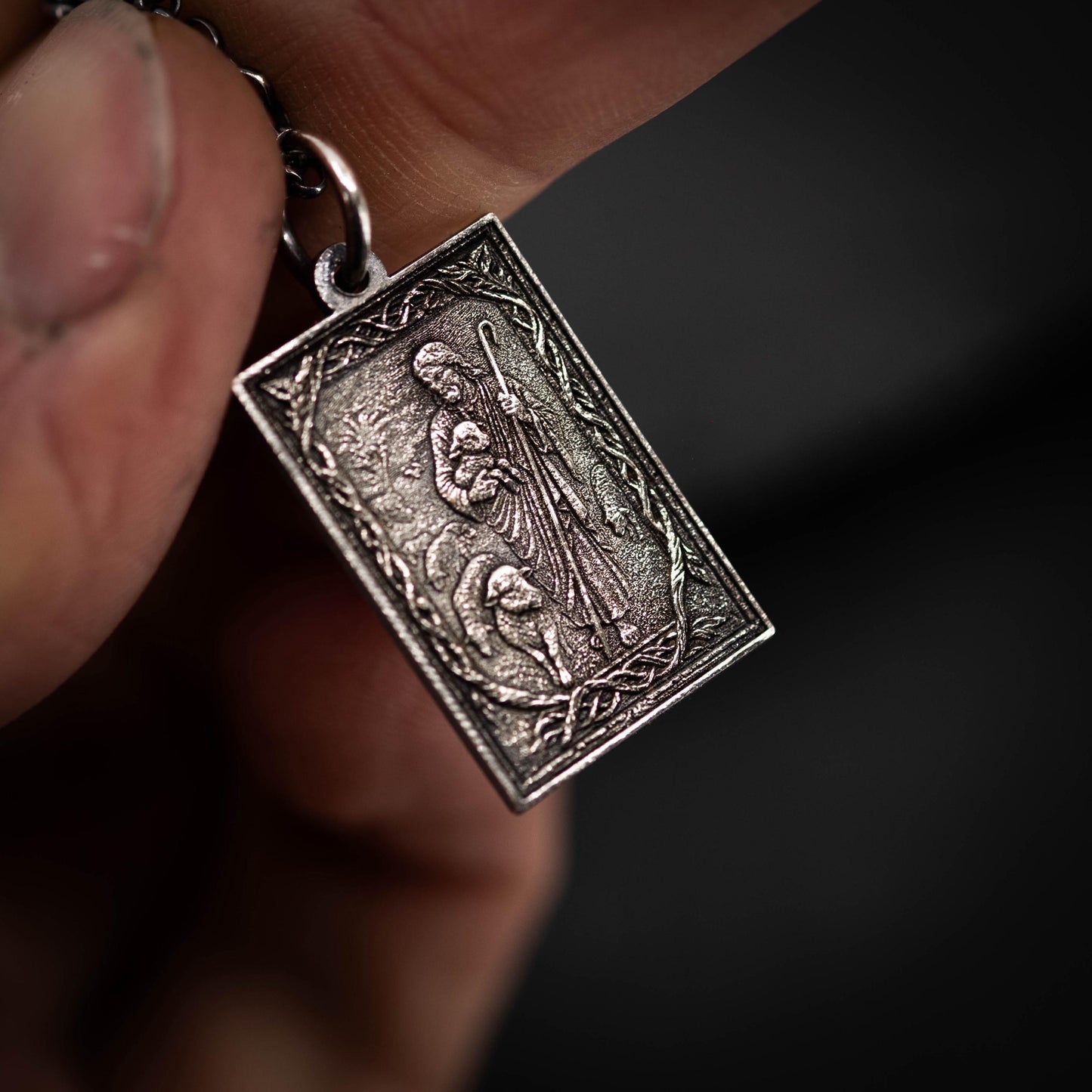 Handmade Oxidized Sterling Silver Jesus Shepard Necklace, Religious Pendant