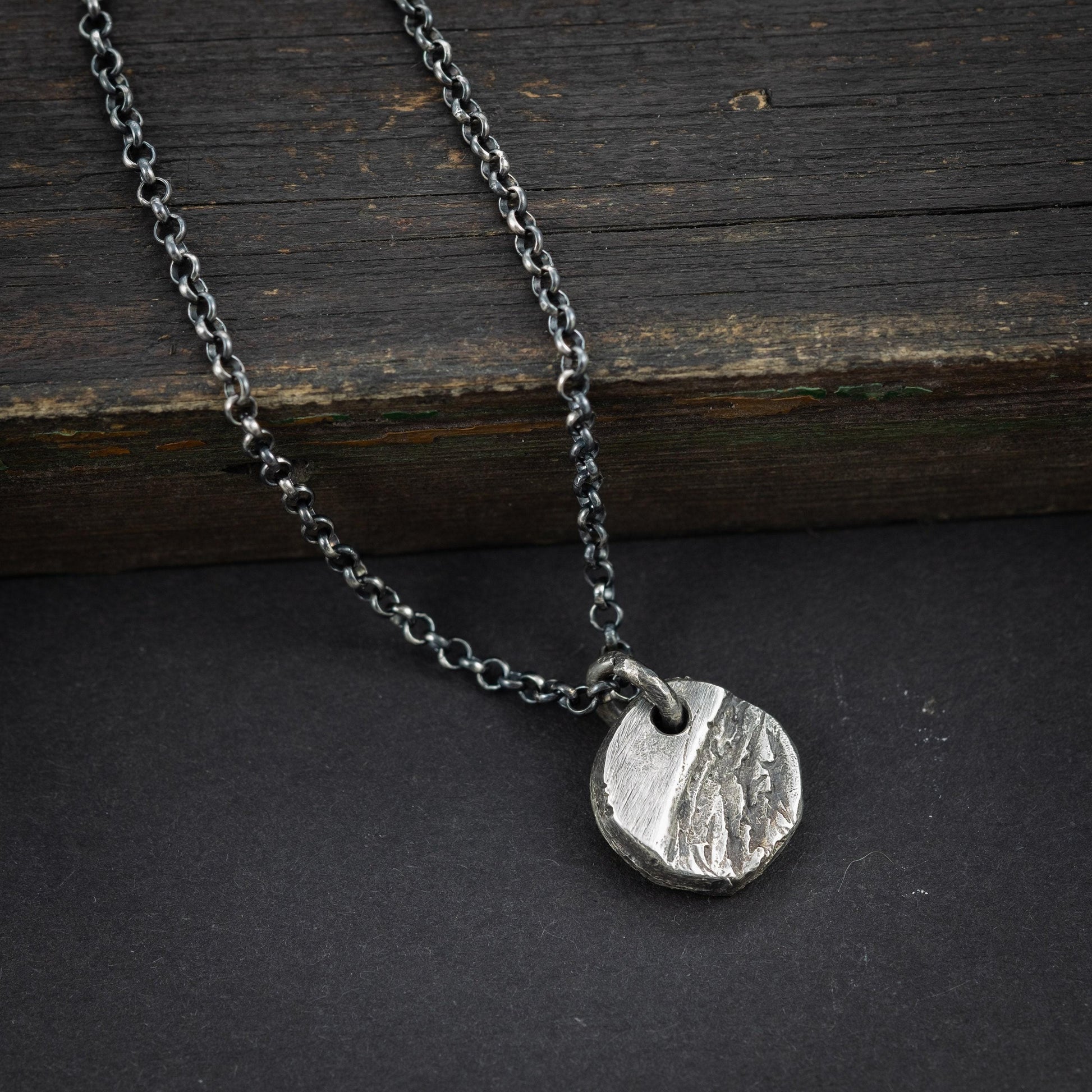 Mens Necklace Small Rustic Pendant for Men in Sterling Silver