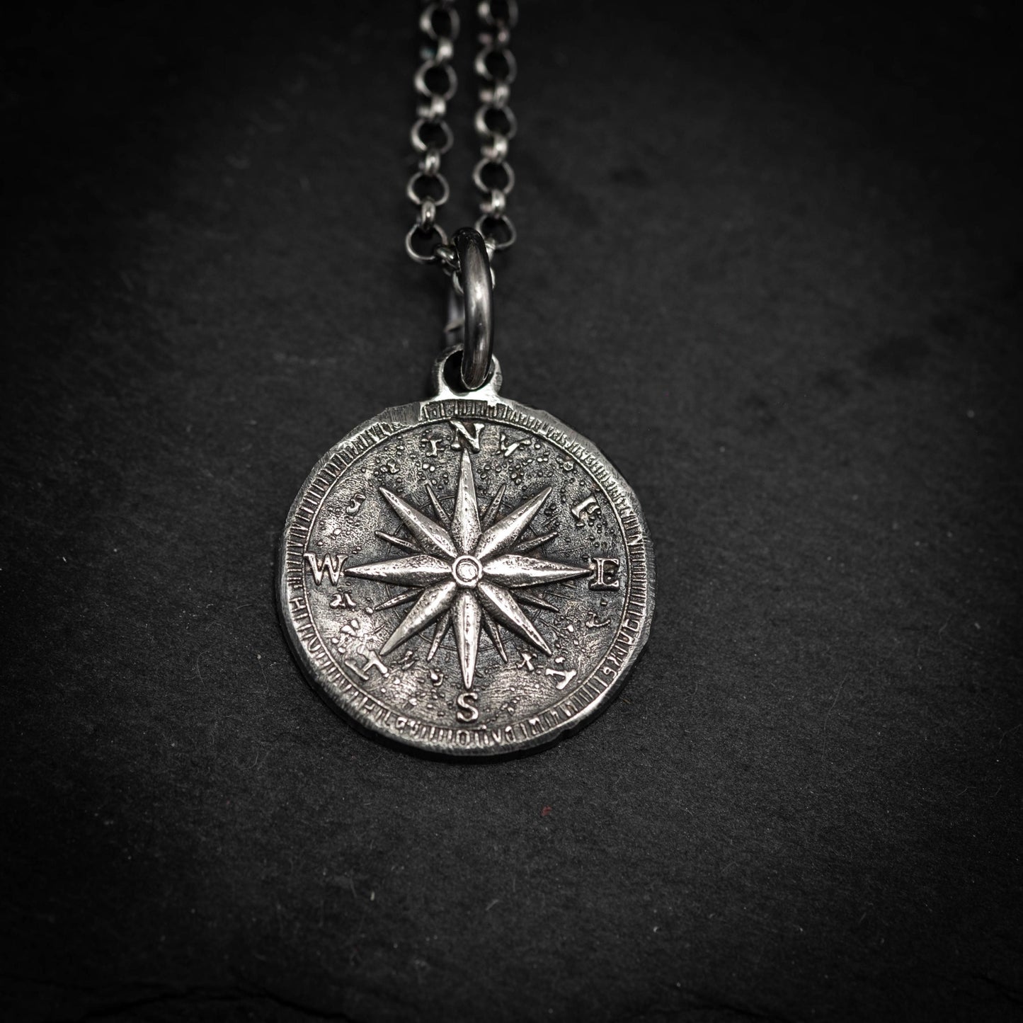 925 Silver Compass necklace for Men, Rustic Travel Pendant, Nautical Adventure Gift