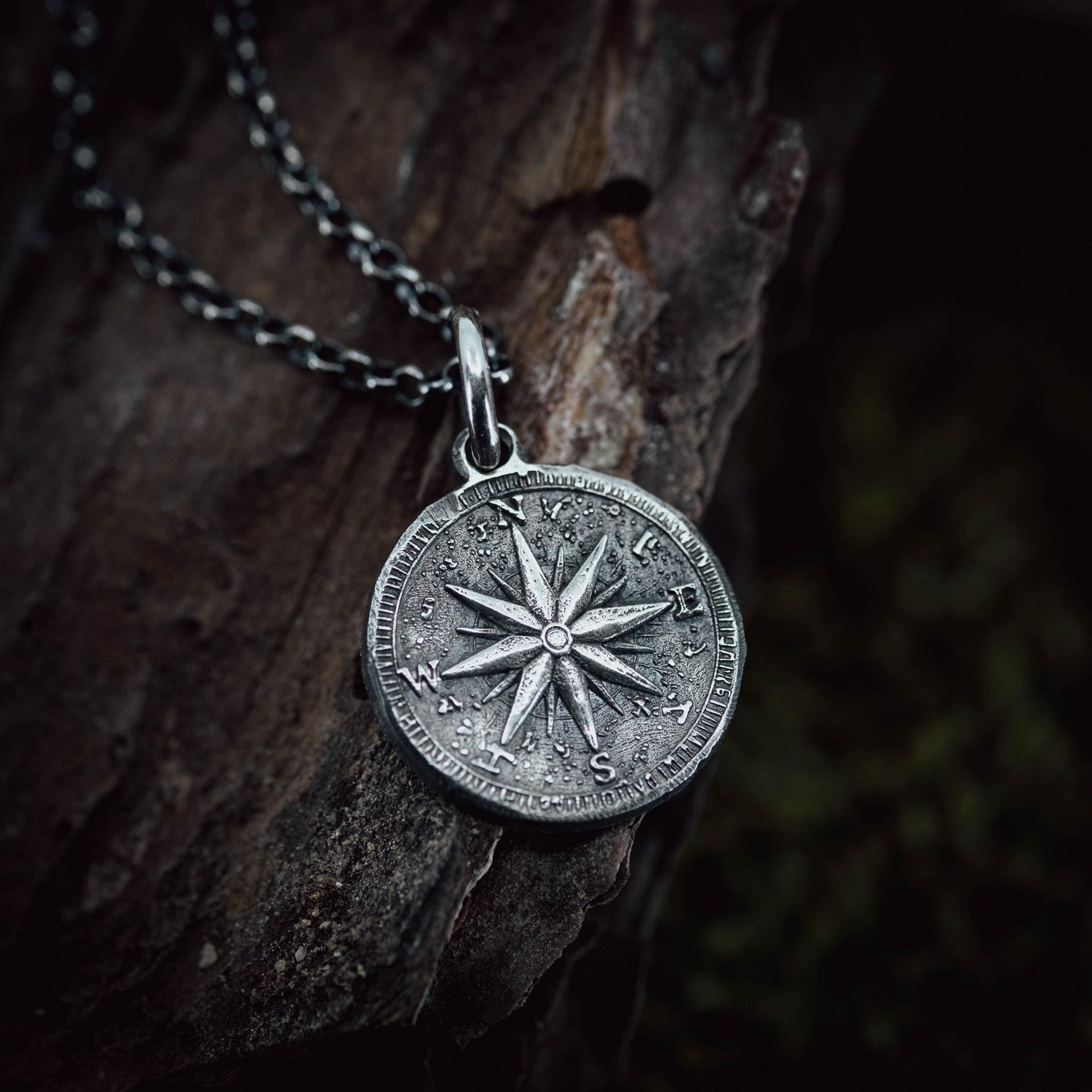 925 Silver Compass necklace for Men, Rustic Travel Pendant, Nautical Adventure Gift