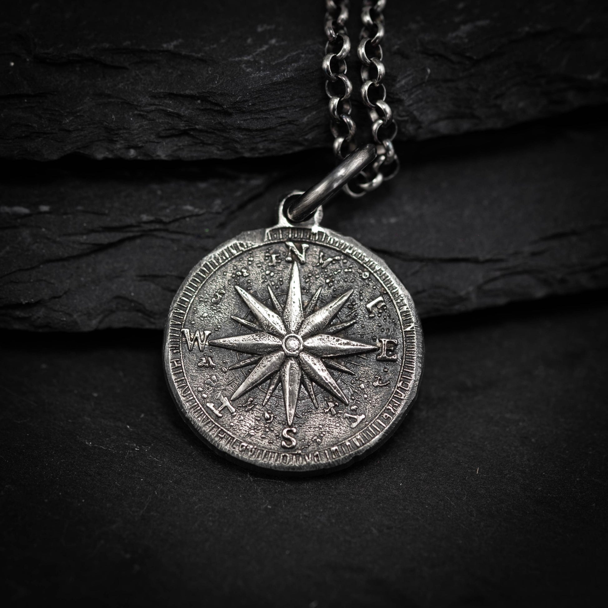 925 Silver Compass necklace for Men, Rustic Travel Pendant, Nautical Adventure Gift