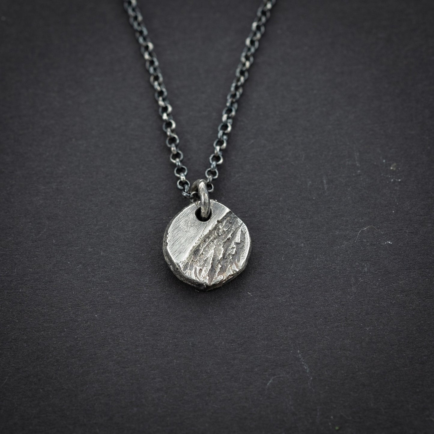 Mens Necklace Small Rustic Pendant for Men in Sterling Silver