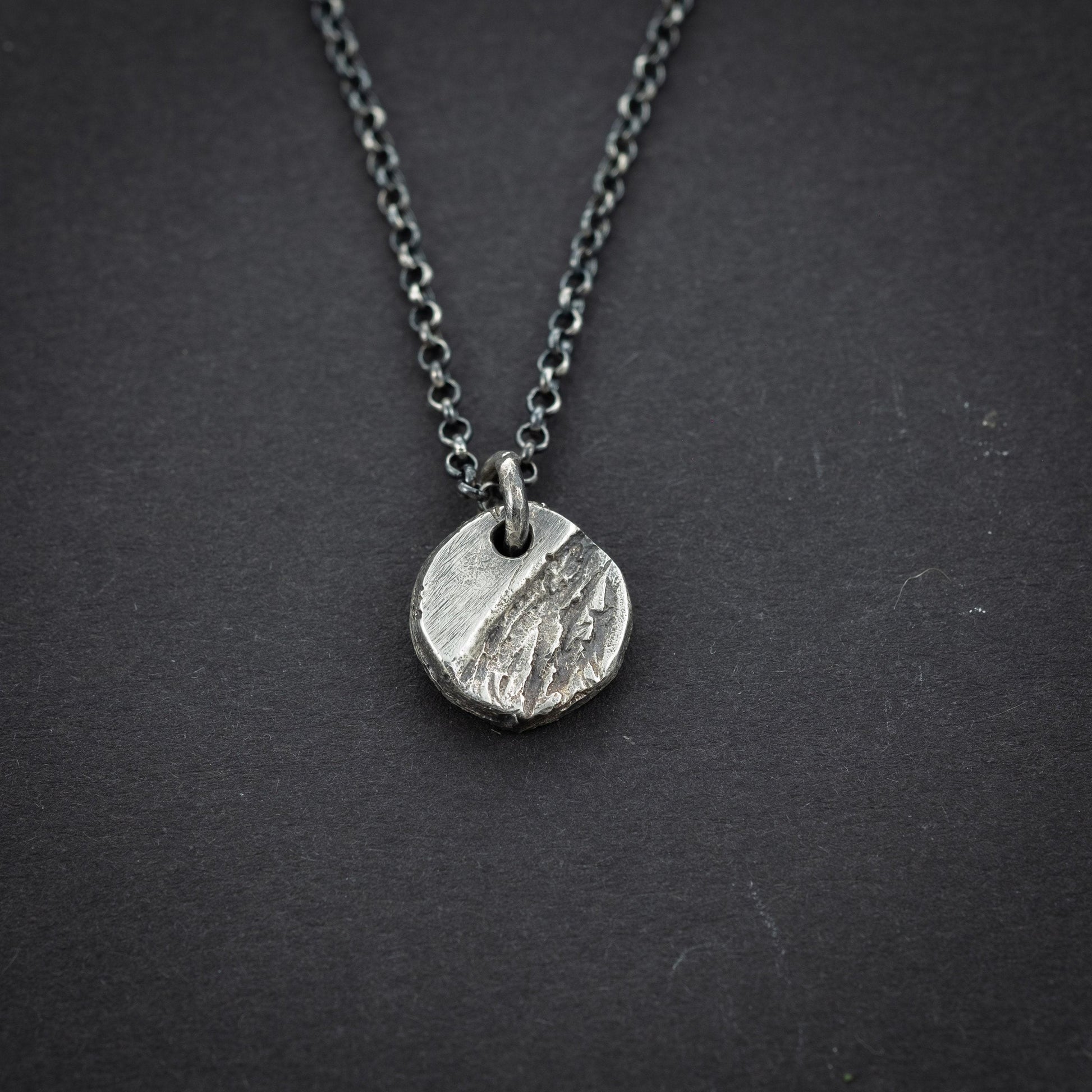Mens Necklace Small Rustic Pendant for Men in Sterling Silver