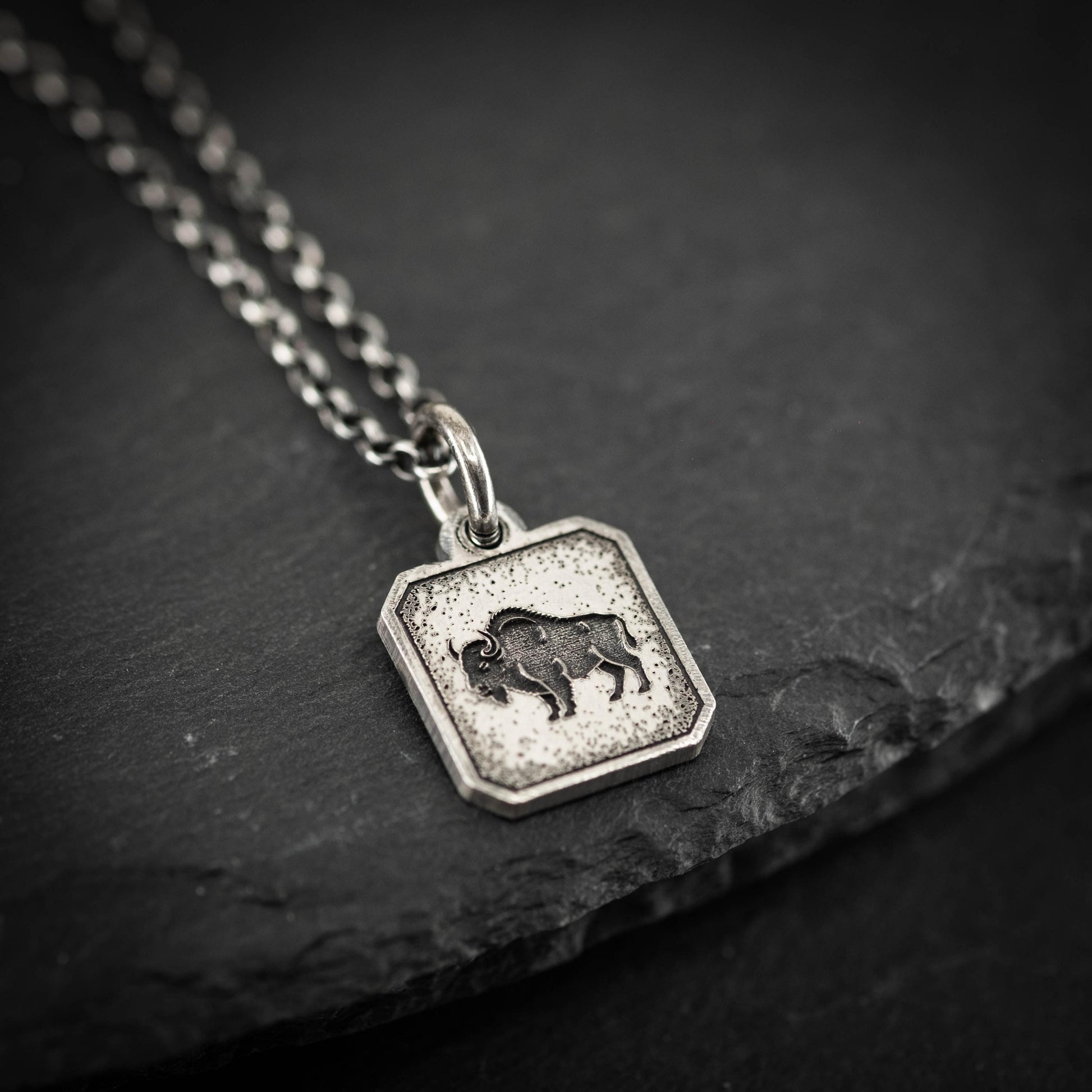Silver Bison Pendant Necklace – Men’s Engraved Wildlife Pendant, Endurance & Strength handmade Jewelry, Nature Gift for Him