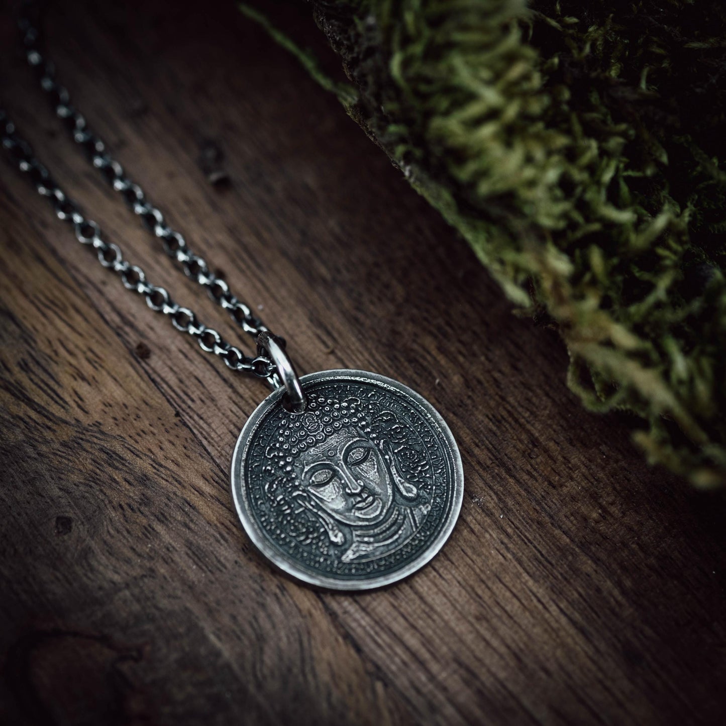 Sterling Silver Buddha Coin Pendant Necklace, Spiritual Meditation Anxiety relief Jewelry